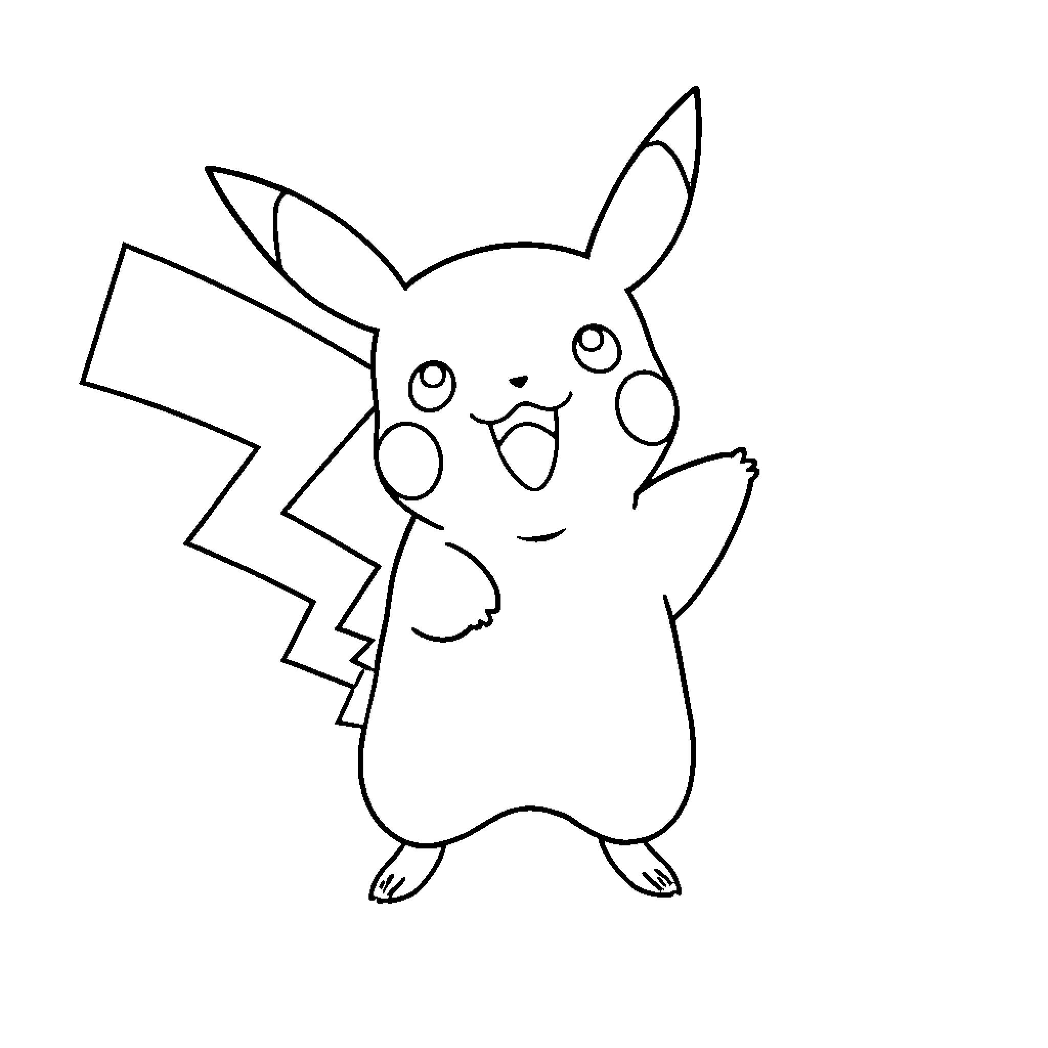 Pikachu in joyful pose Coloring Page (free black-and-white line drawing printable PDF for all, from beginners to advanced learners, including children, teens, adults, and seniors)