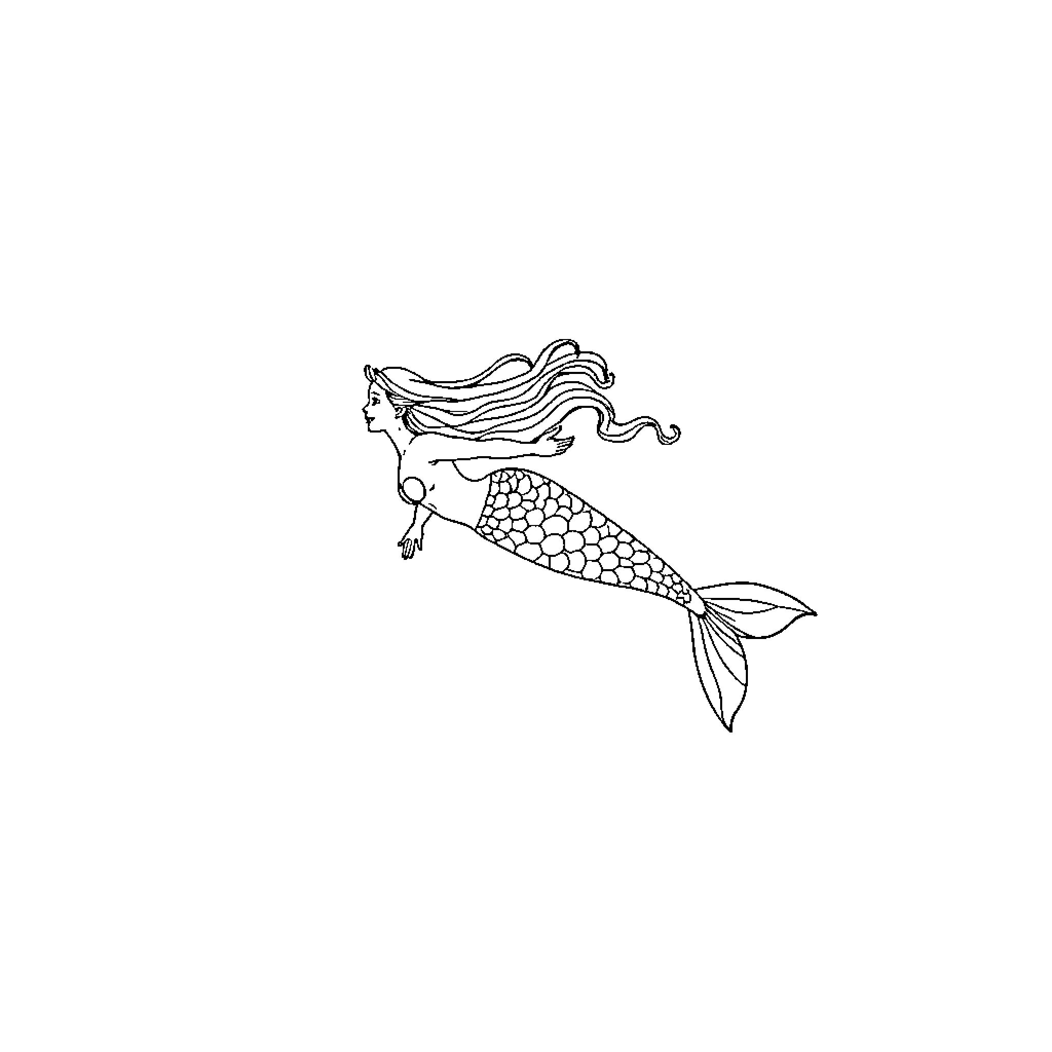 Mermaid swimming gracefully in the sea Coloring Page (free black-and-white line drawing printable PDF for all, from beginners to advanced learners, including children, teens, adults, and seniors)