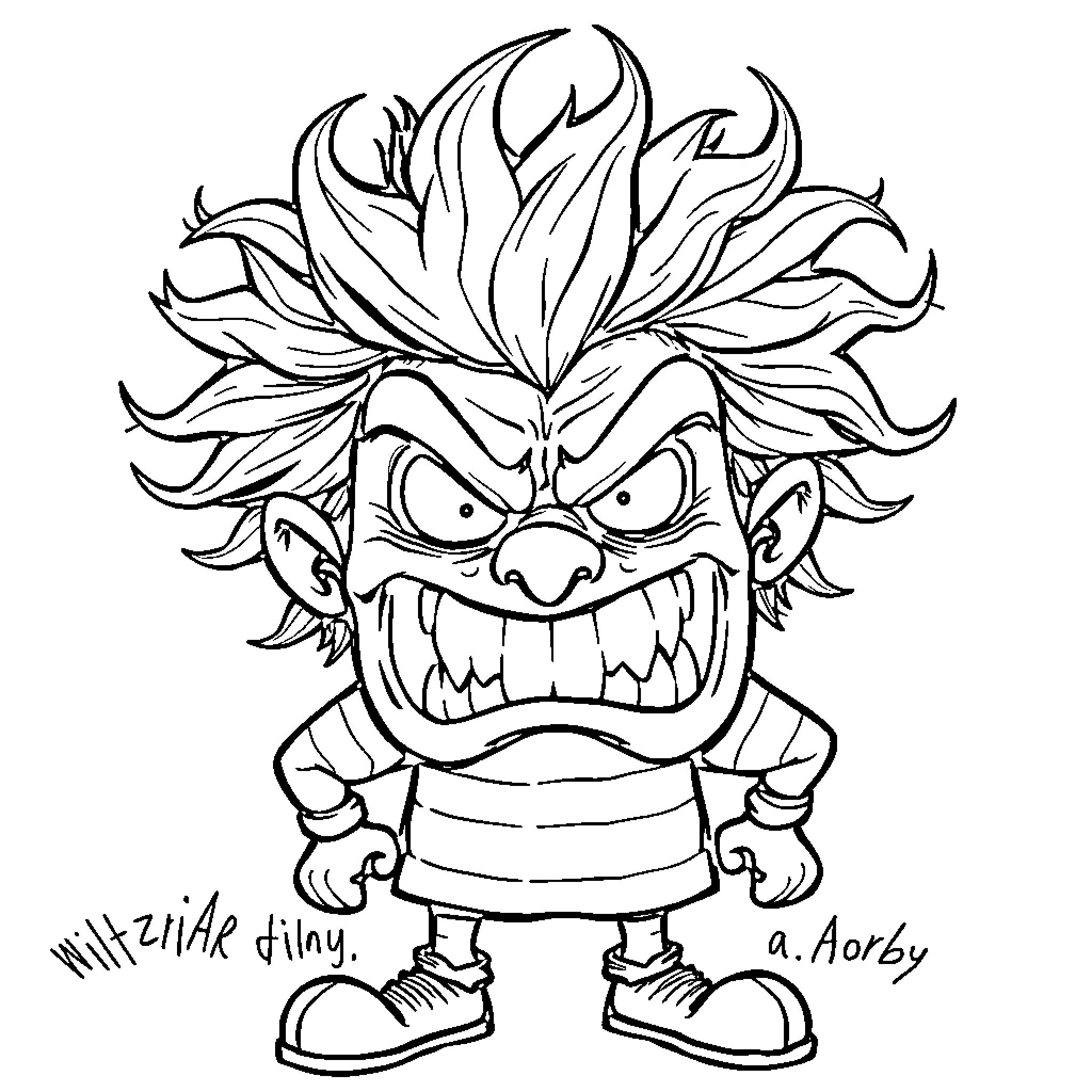 Henry's Angry Troll Character Coloring Page (free black-and-white line drawing printable PDF for all, from beginners to advanced learners, including children, teens, adults, and seniors)