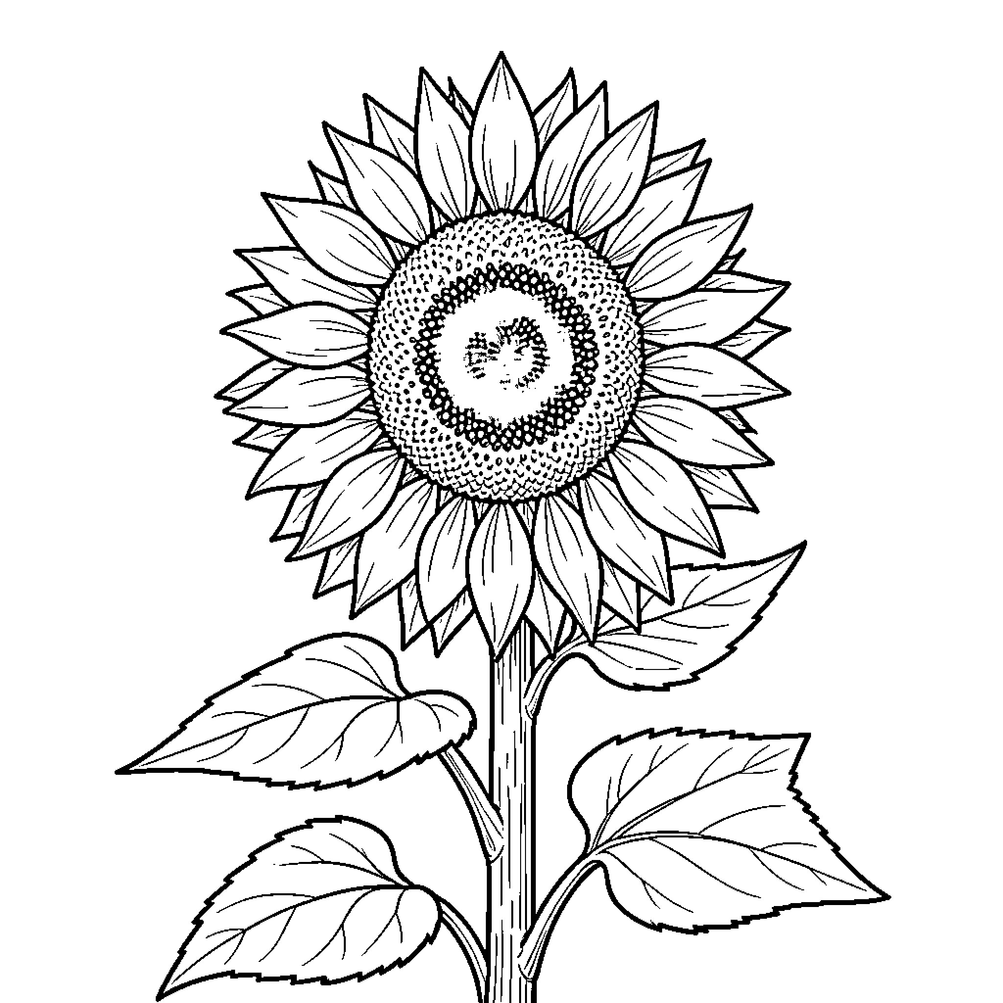 Girasol: Elegant Sunflower Illustration Coloring Page (free black-and-white line drawing printable PDF for all, from beginners to advanced learners, including children, teens, adults, and seniors)