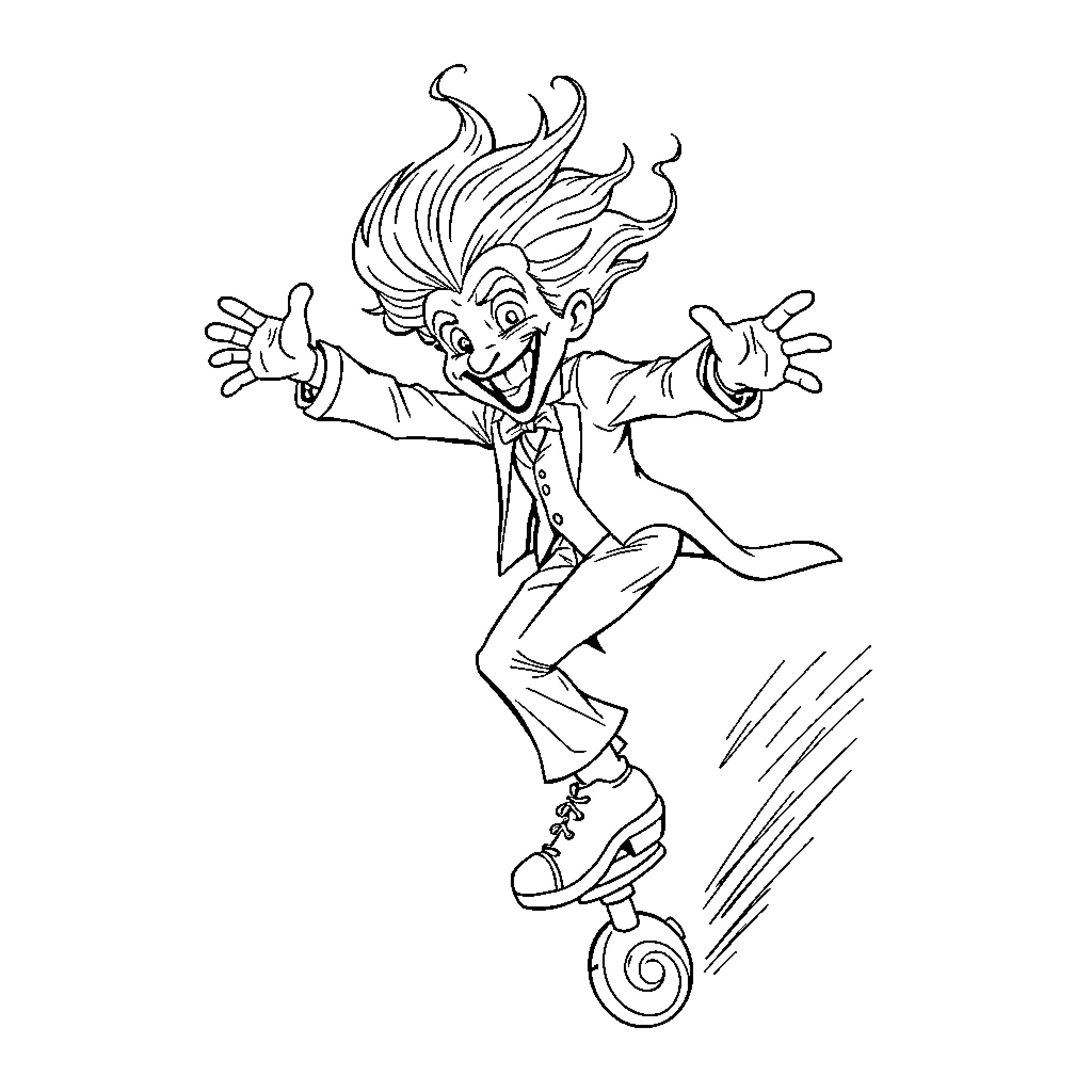 Joker character in playful, mischievous pose Coloring Page (free black-and-white line drawing printable PDF for all, from beginners to advanced learners, including children, teens, adults, and seniors)