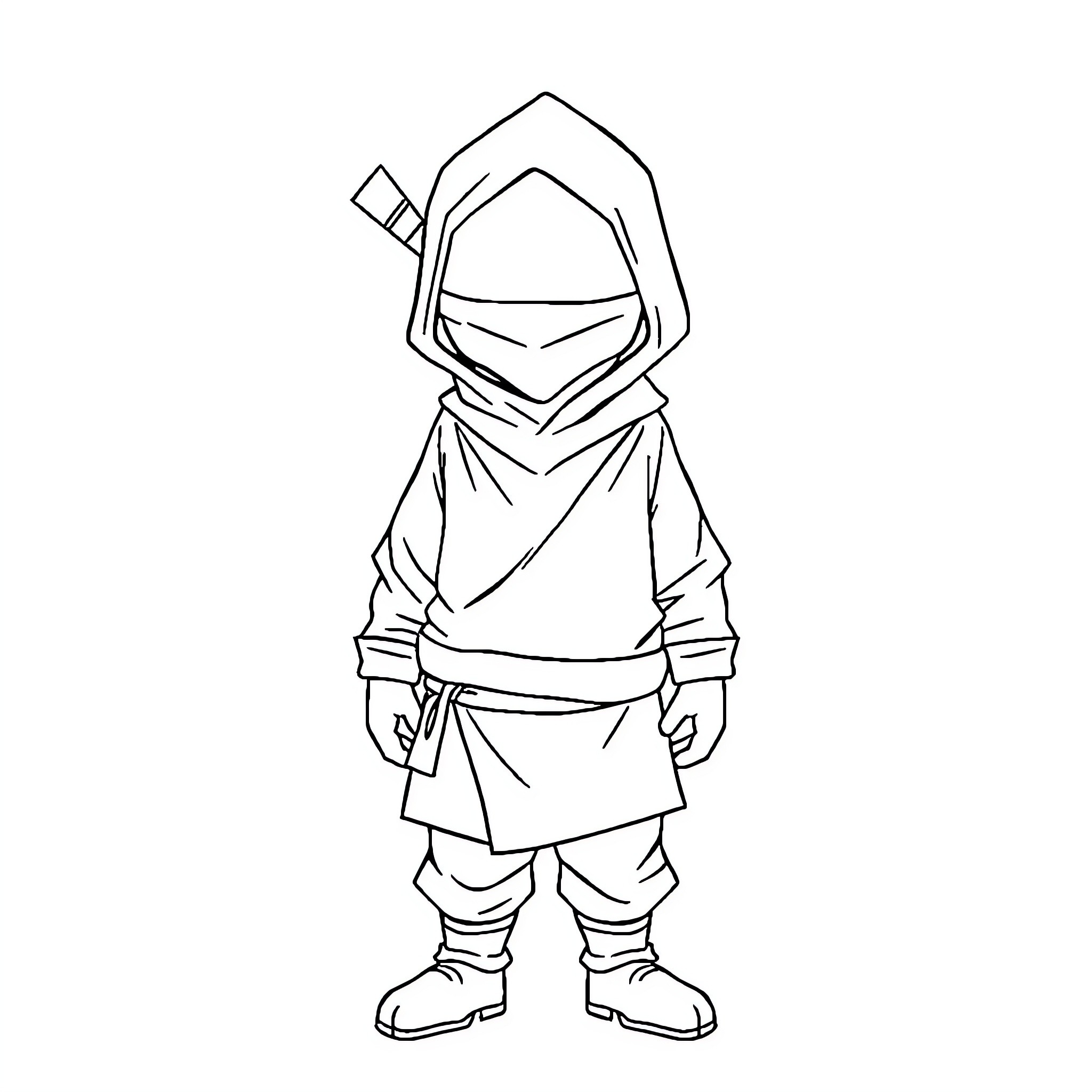 Ninja warrior in traditional attire Coloring Page (free black-and-white line drawing printable PDF for all, from beginners to advanced learners, including children, teens, adults, and seniors)