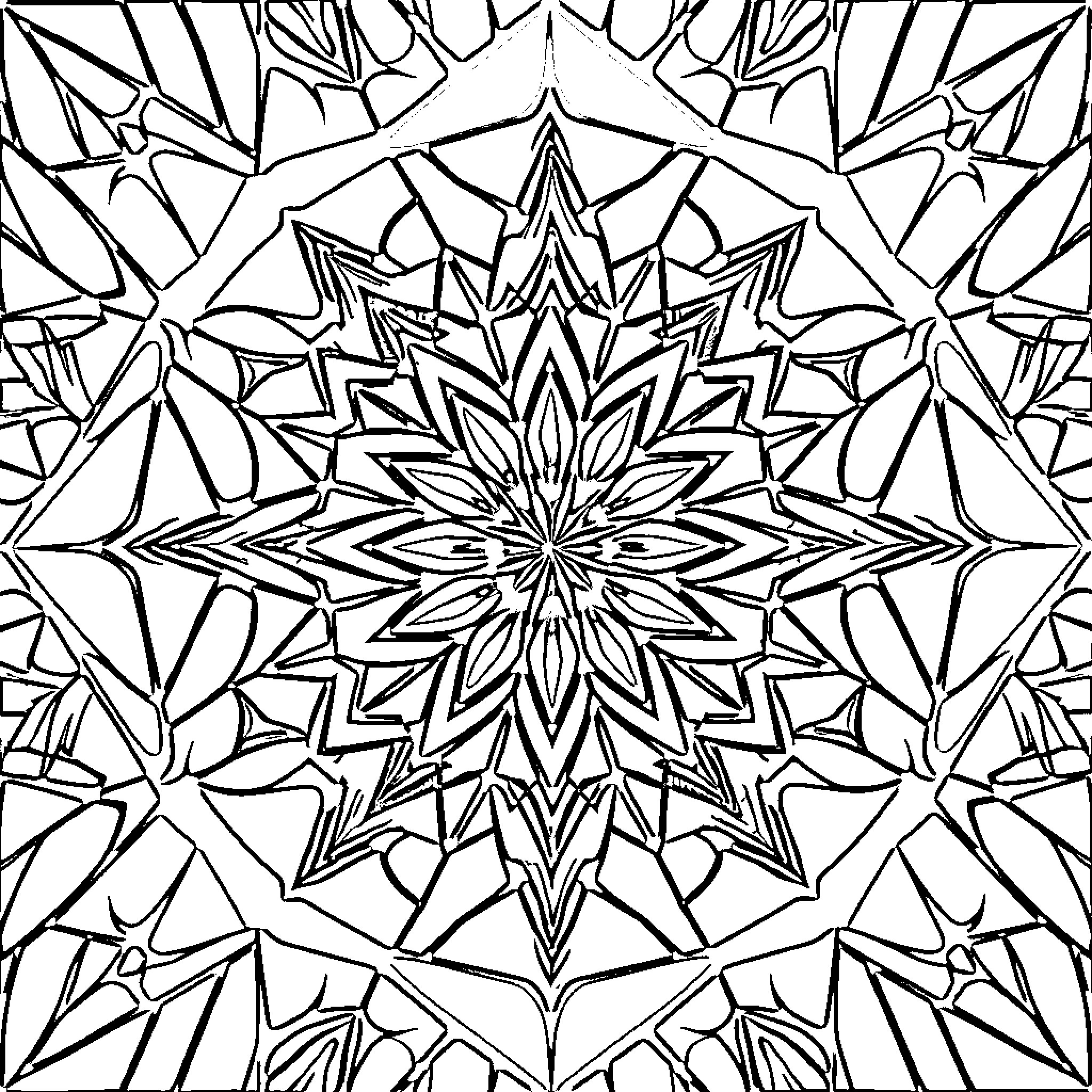 Geometric Pattern of Intricate Shapes and Lines Coloring Page (free black-and-white line drawing printable PDF for all, from beginners to advanced learners, including children, teens, adults, and seniors)