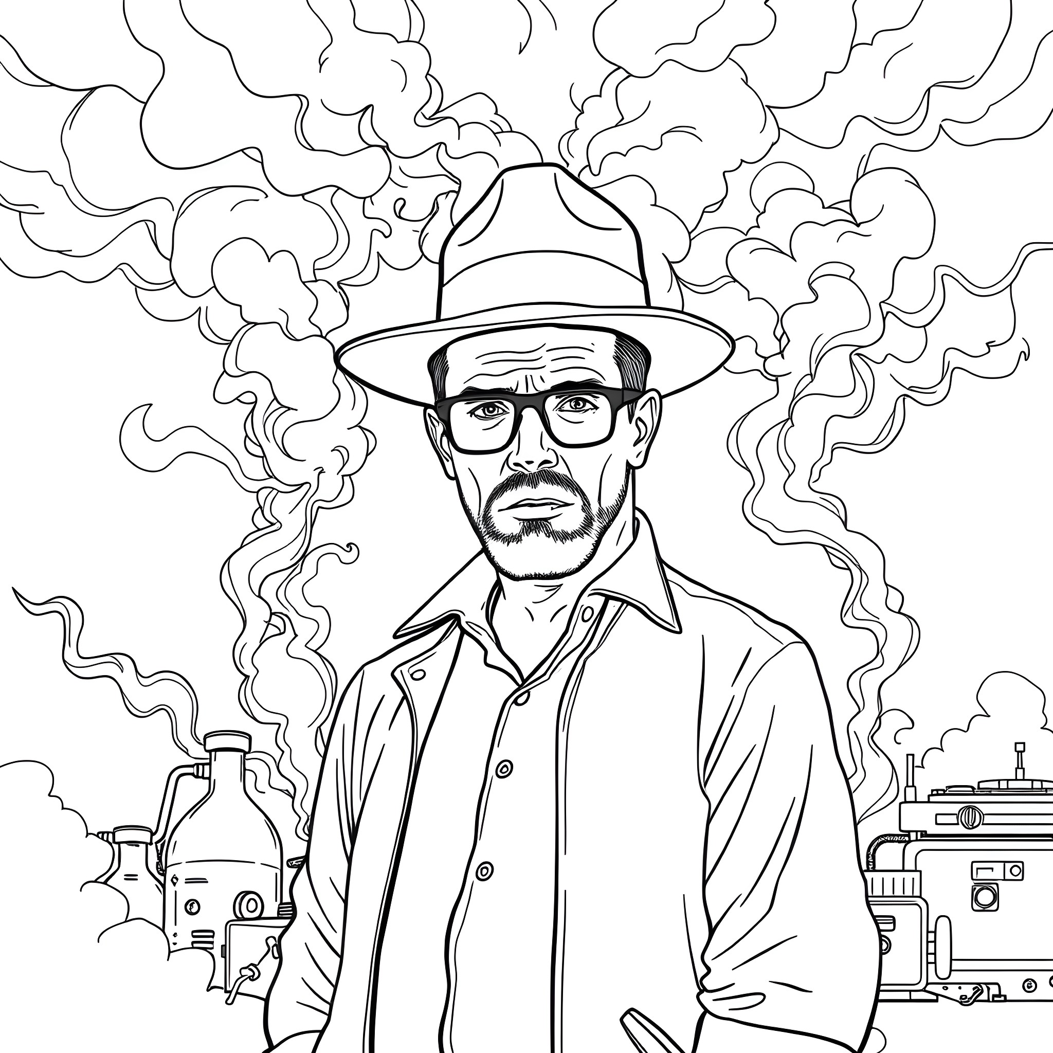 Breaking Bad: A Troubled Man in a Clouded Atmosphere Coloring Page (free black-and-white line drawing printable PDF for all, from beginners to advanced learners, including children, teens, adults, and seniors)