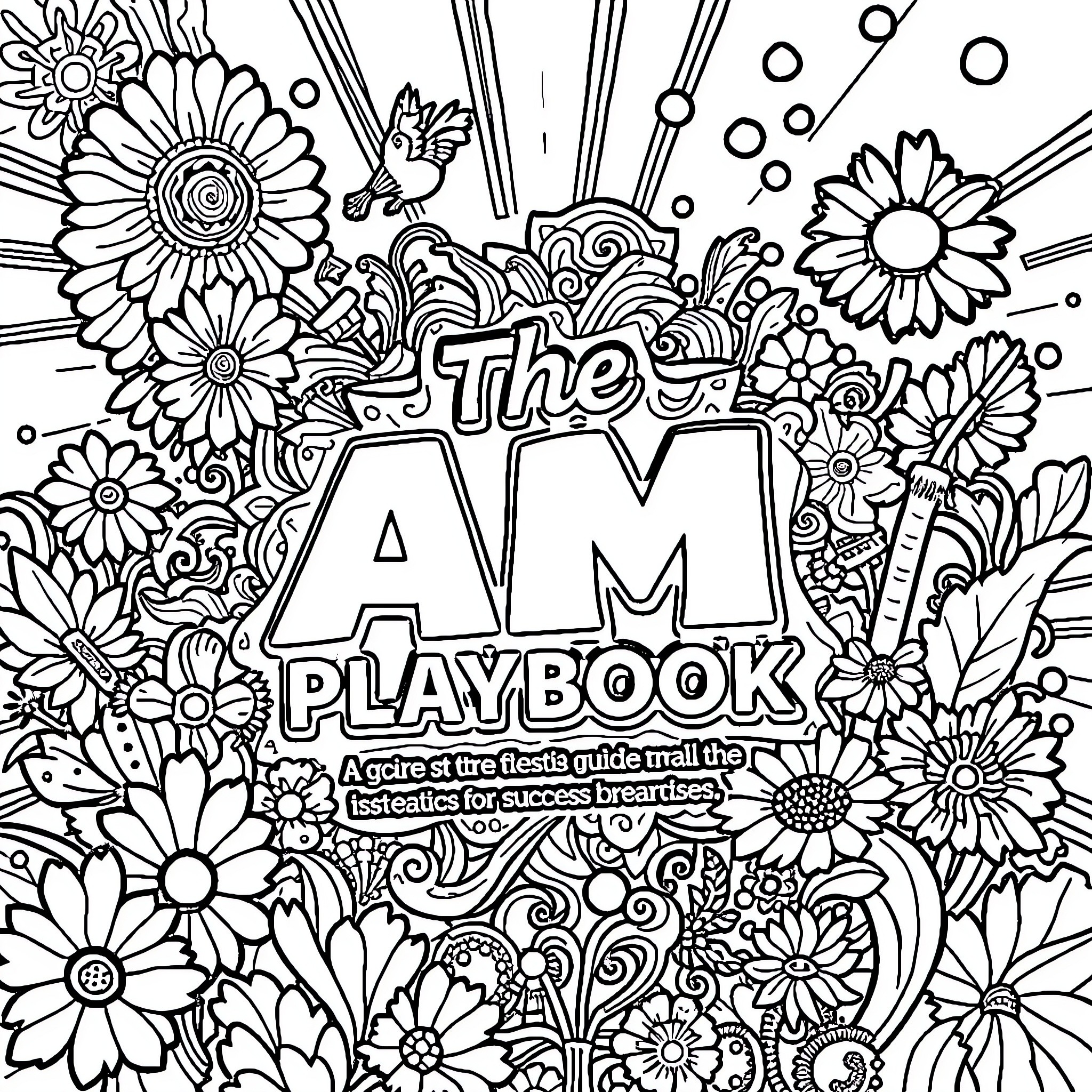 AM Playbook filled with playful floral patterns Coloring Page (free black-and-white line drawing printable PDF for all, from beginners to advanced learners, including children, teens, adults, and seniors)