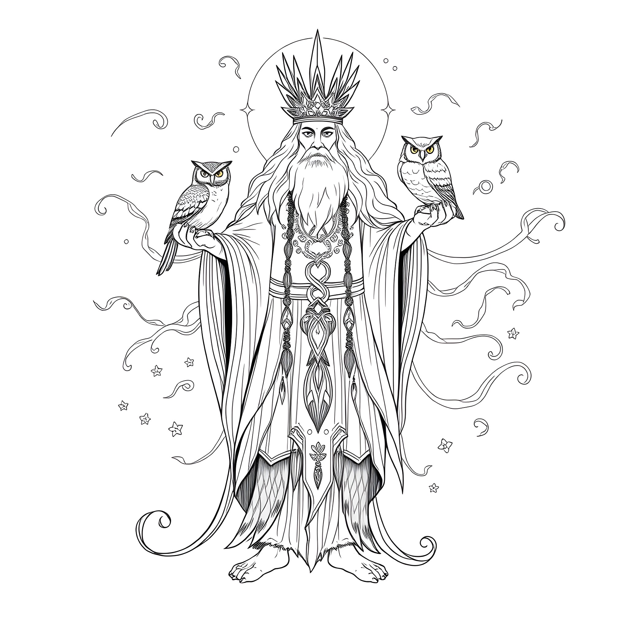 Spirit of the Woodland Realm Coloring Page (free black-and-white line drawing printable PDF for all, from beginners to advanced learners, including children, teens, adults, and seniors)