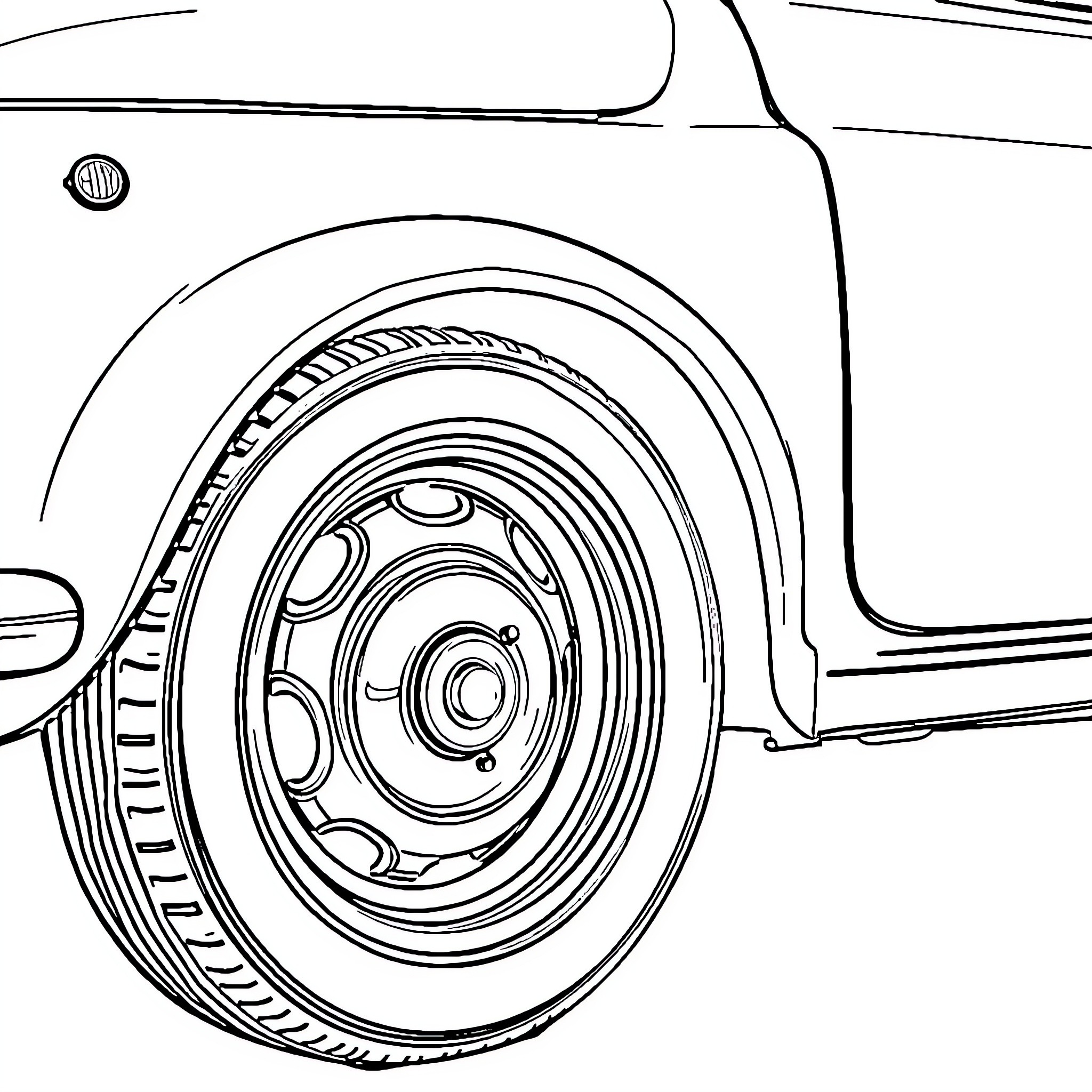 Fiat 500 with intricate wheel design Coloring Page (free black-and-white line drawing printable PDF for all, from beginners to advanced learners, including children, teens, adults, and seniors)