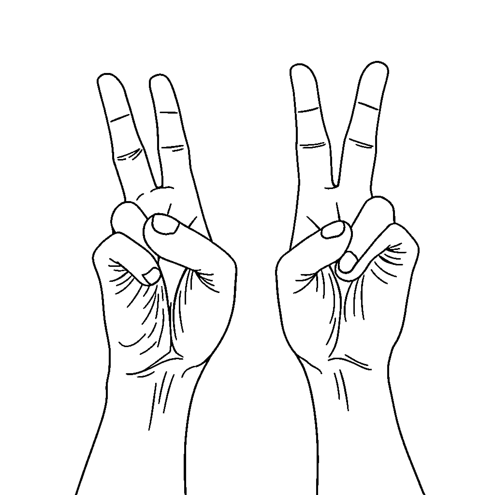Peace Sign Gestures Expressing Unity and Positivity Coloring Page (free black-and-white line drawing printable PDF for all, from beginners to advanced learners, including children, teens, adults, and seniors)
