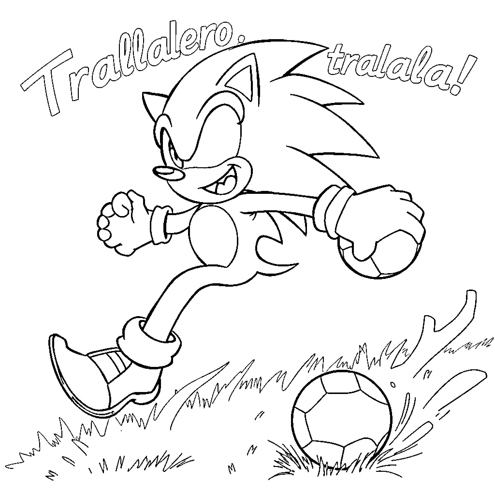 Sonic's Thrilling Soccer Adventure Coloring Page (free black-and-white line drawing printable PDF for all, from beginners to advanced learners, including children, teens, adults, and seniors)