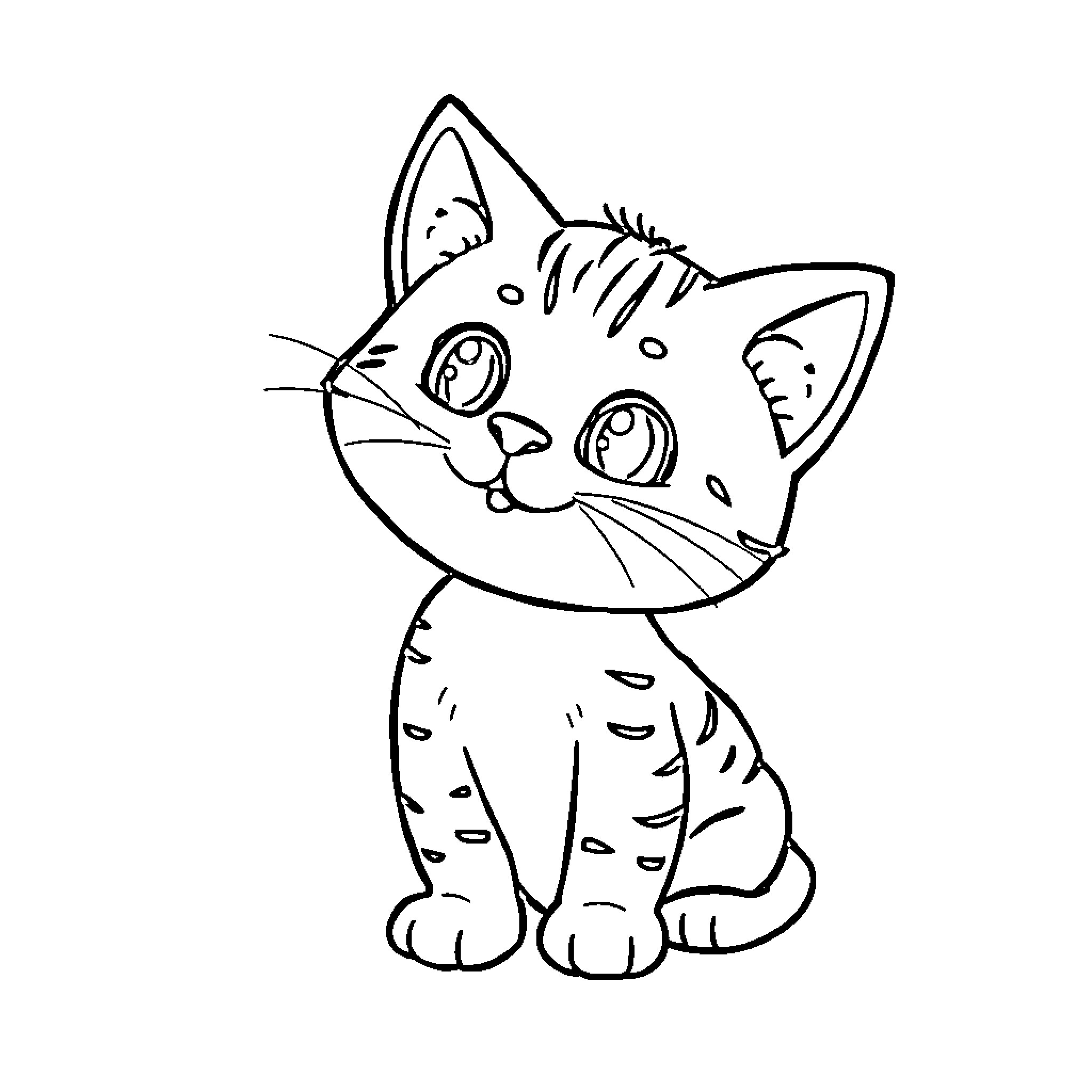 Cat with curious expression Coloring Page (free black-and-white line drawing printable PDF for all, from beginners to advanced learners, including children, teens, adults, and seniors)