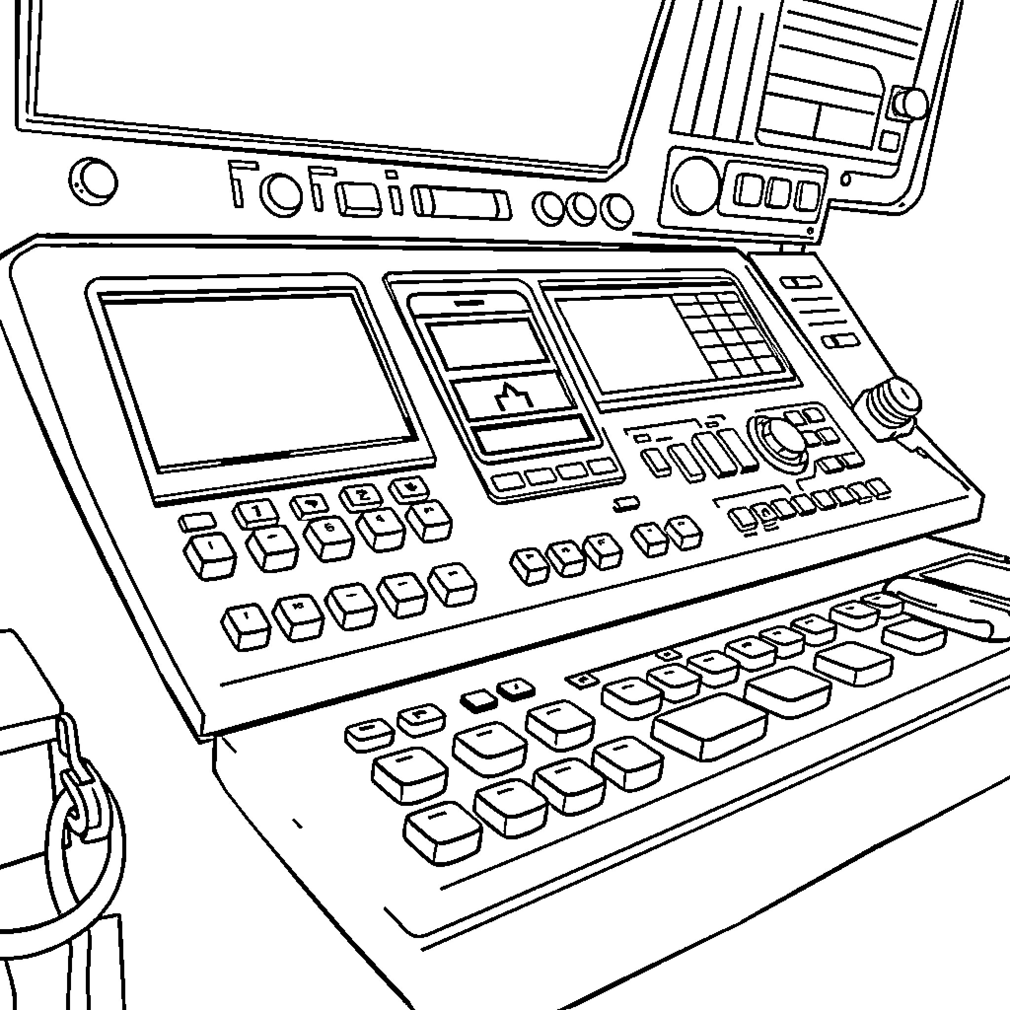 Control Panel for Complex Electronic Device Coloring Page (free black-and-white line drawing printable PDF for all, from beginners to advanced learners, including children, teens, adults, and seniors)