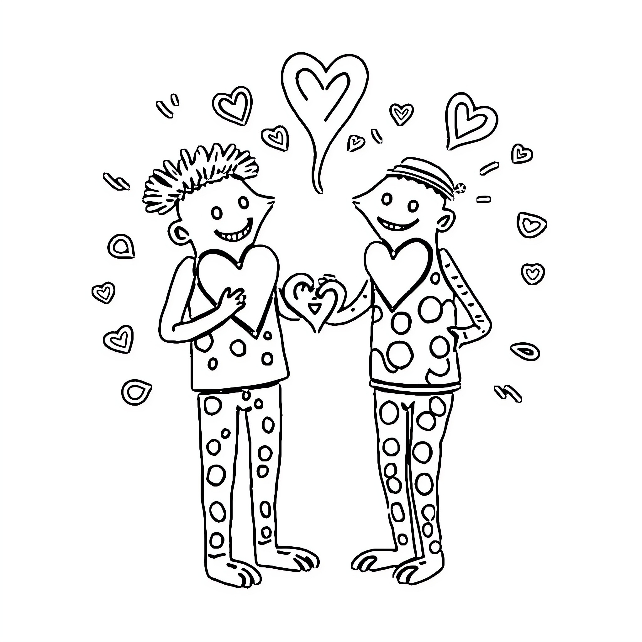 Heart-Warming Couple's Adoration Coloring Page (free black-and-white line drawing printable PDF for all, from beginners to advanced learners, including children, teens, adults, and seniors)