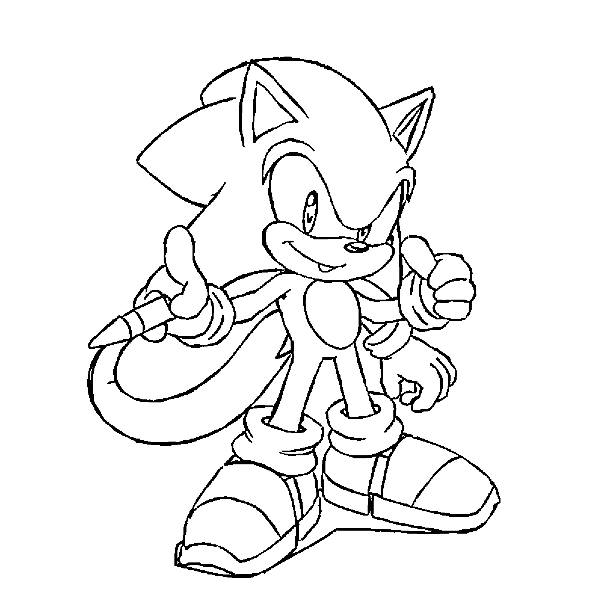 Sonic the Hedgehog striking a confident pose Coloring Page (free black-and-white line drawing printable PDF for all, from beginners to advanced learners, including children, teens, adults, and seniors)