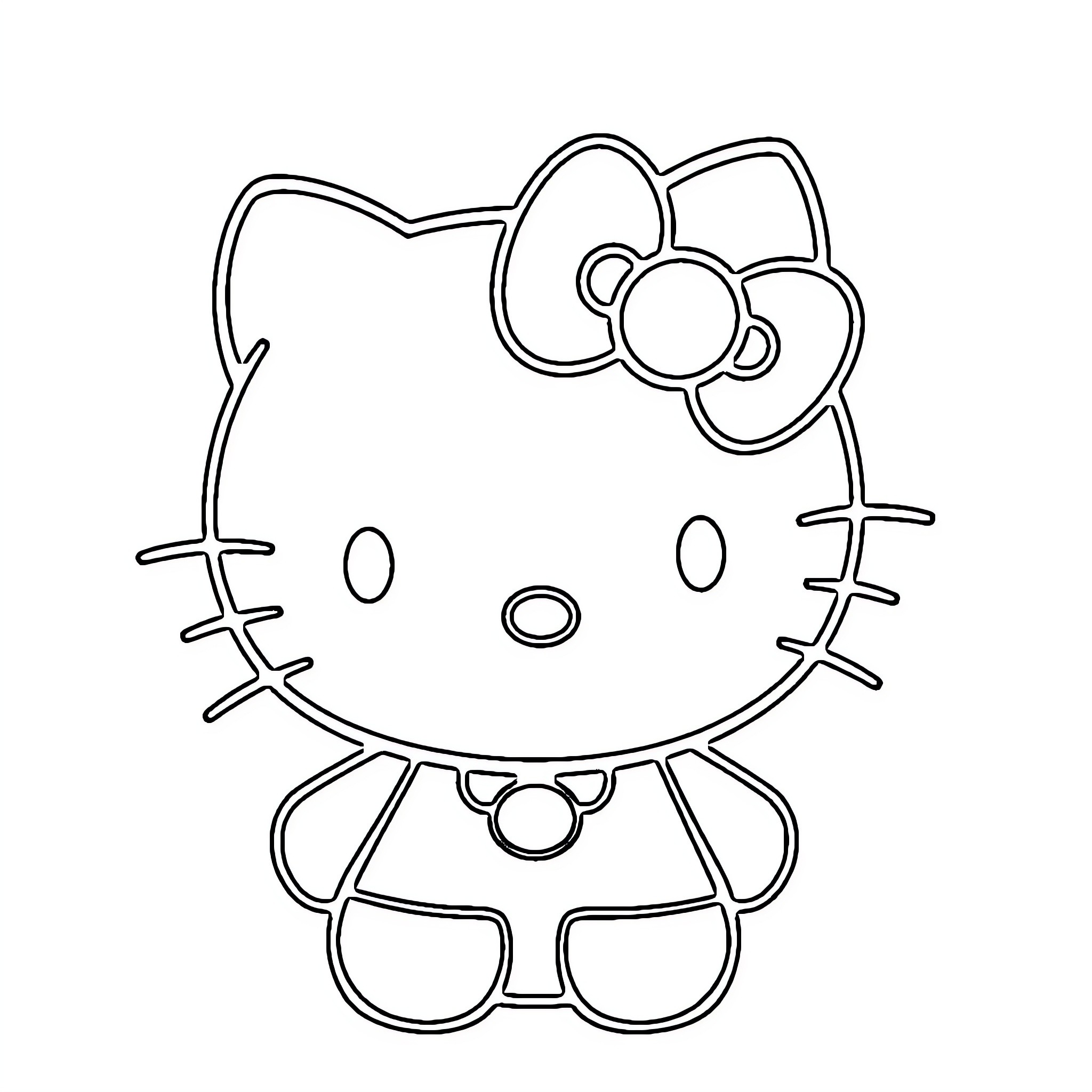 Hello Kitty sitting and smiling Coloring Page (free black-and-white line drawing printable PDF for all, from beginners to advanced learners, including children, teens, adults, and seniors)