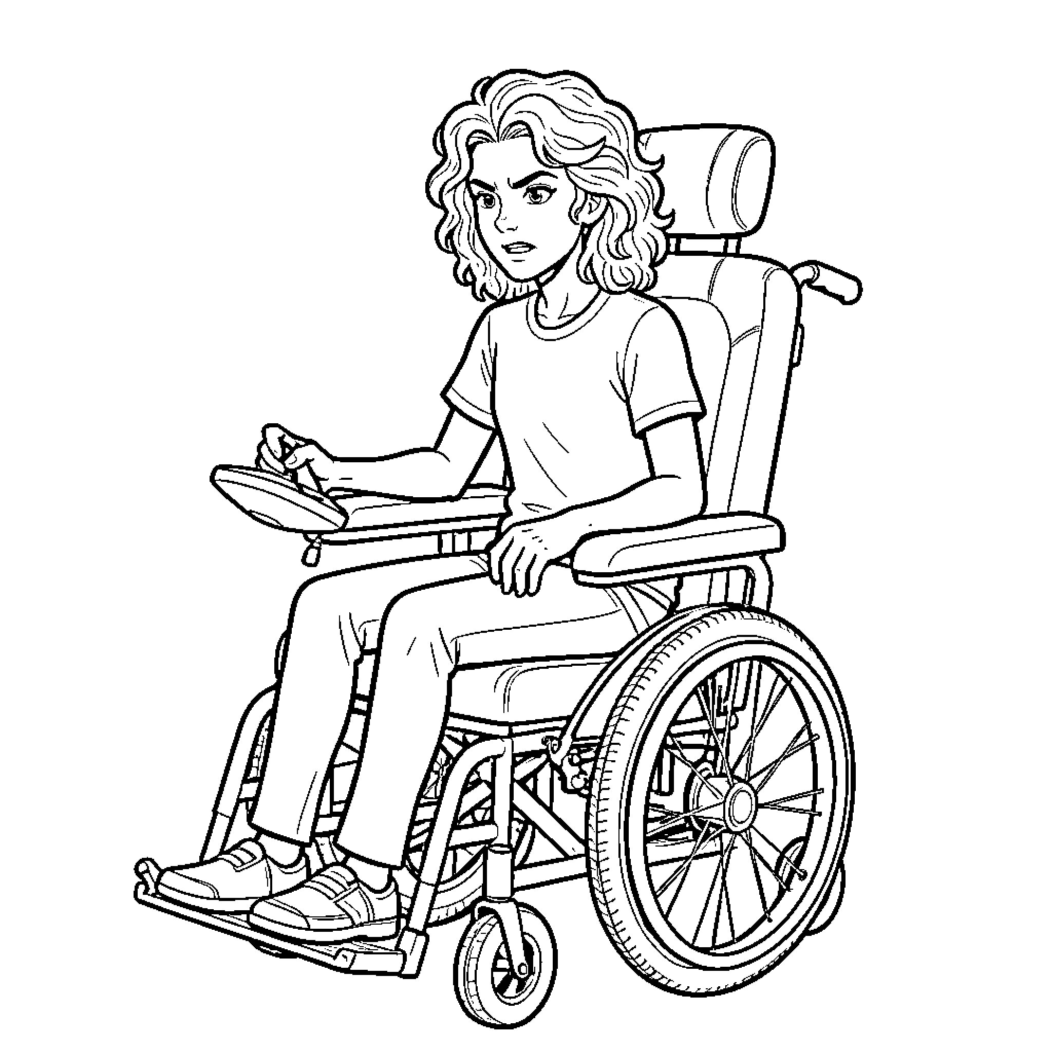 Persona of a Woman in a Wheelchair Coloring Page (free black-and-white line drawing printable PDF for all, from beginners to advanced learners, including children, teens, adults, and seniors)