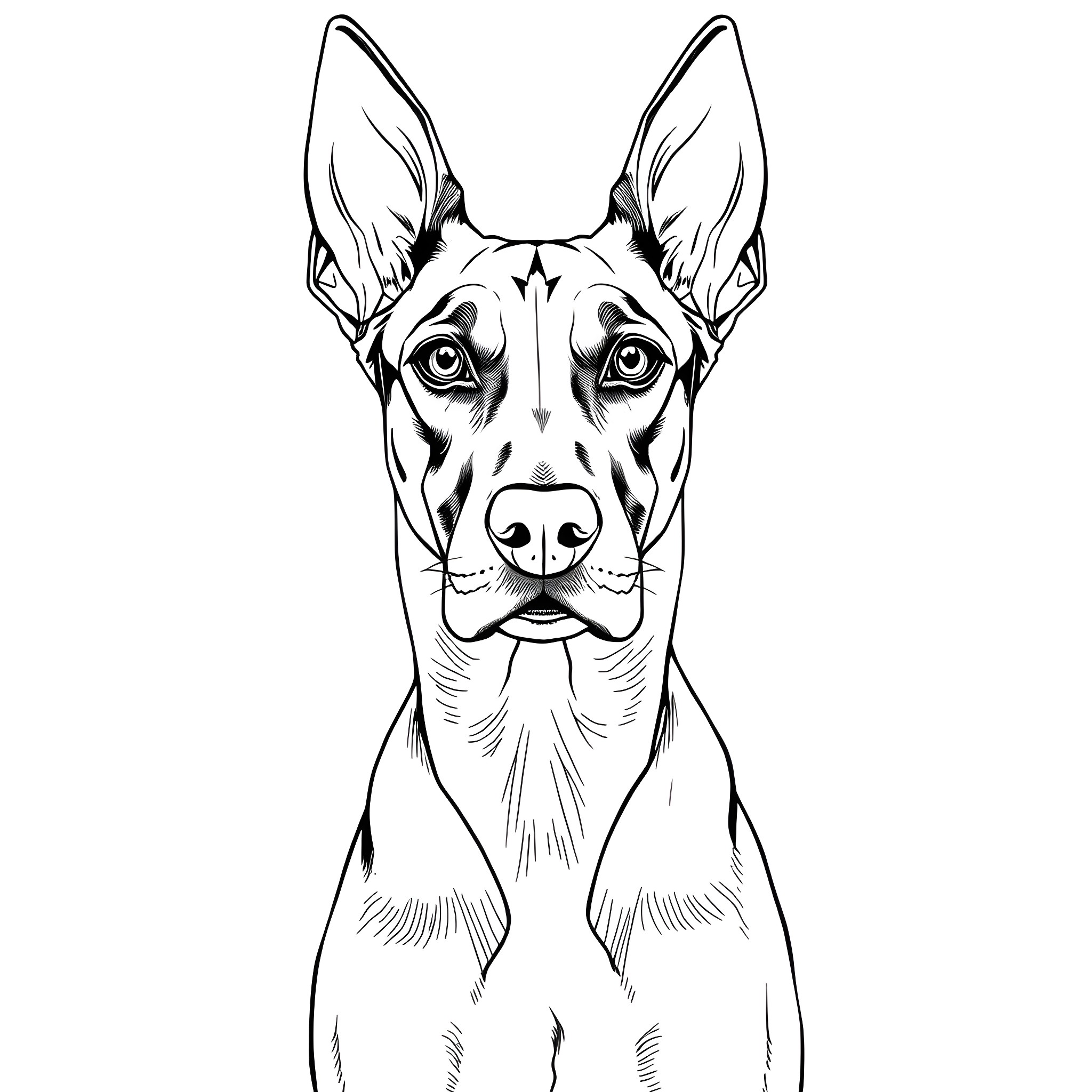 Rhodesian Ridgeback standing alert and attentive Coloring Page (free black-and-white line drawing printable PDF for all, from beginners to advanced learners, including children, teens, adults, and seniors)