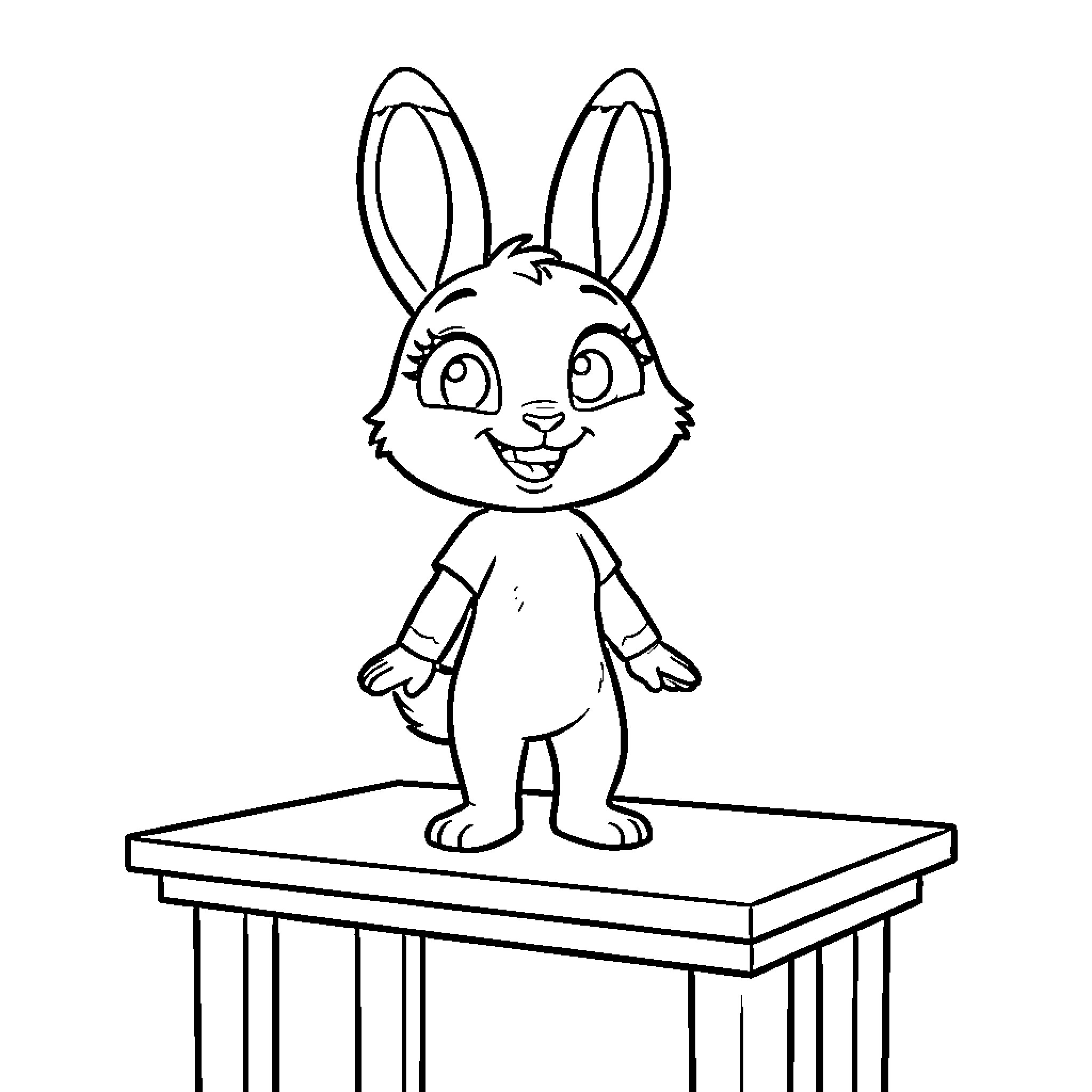 Judy Hopps standing confidently on a platform Coloring Page (free black-and-white line drawing printable PDF for all, from beginners to advanced learners, including children, teens, adults, and seniors)