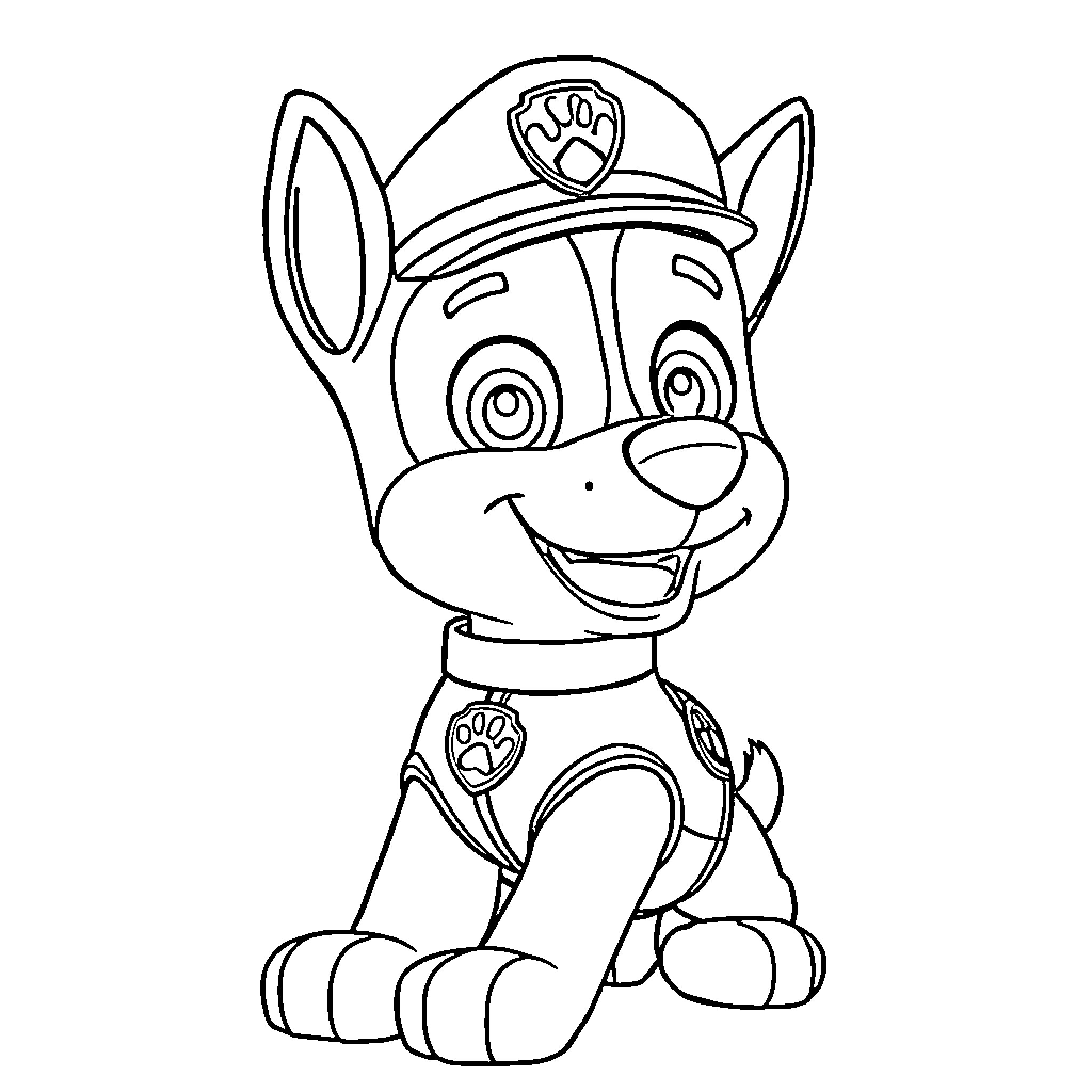 Chase's Paw Patrol Adventure Coloring Page (free black-and-white line drawing printable PDF for all, from beginners to advanced learners, including children, teens, adults, and seniors)