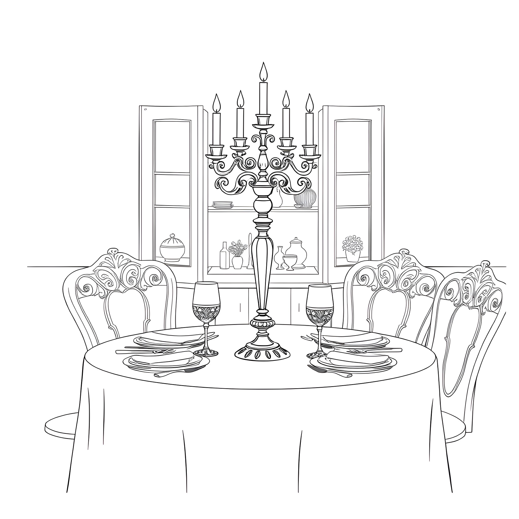 Lumiere's Dining Extravaganza Coloring Page (free black-and-white line drawing printable PDF for all, from beginners to advanced learners, including children, teens, adults, and seniors)