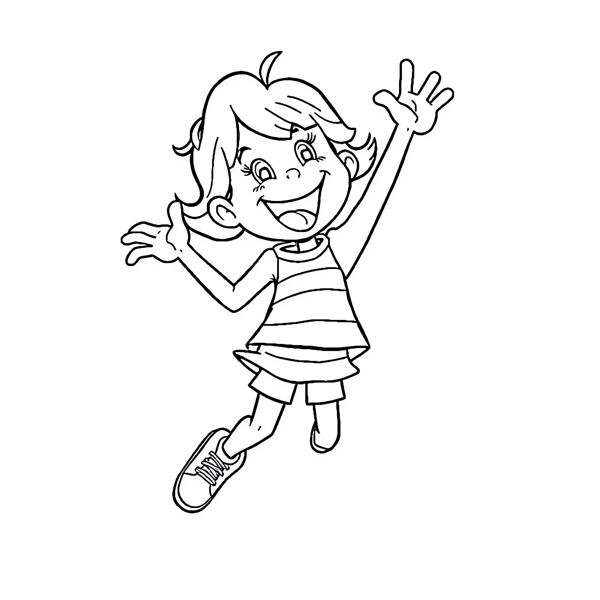 Wenda joyfully expressing herself Coloring Page (free black-and-white line drawing printable PDF for all, from beginners to advanced learners, including children, teens, adults, and seniors)