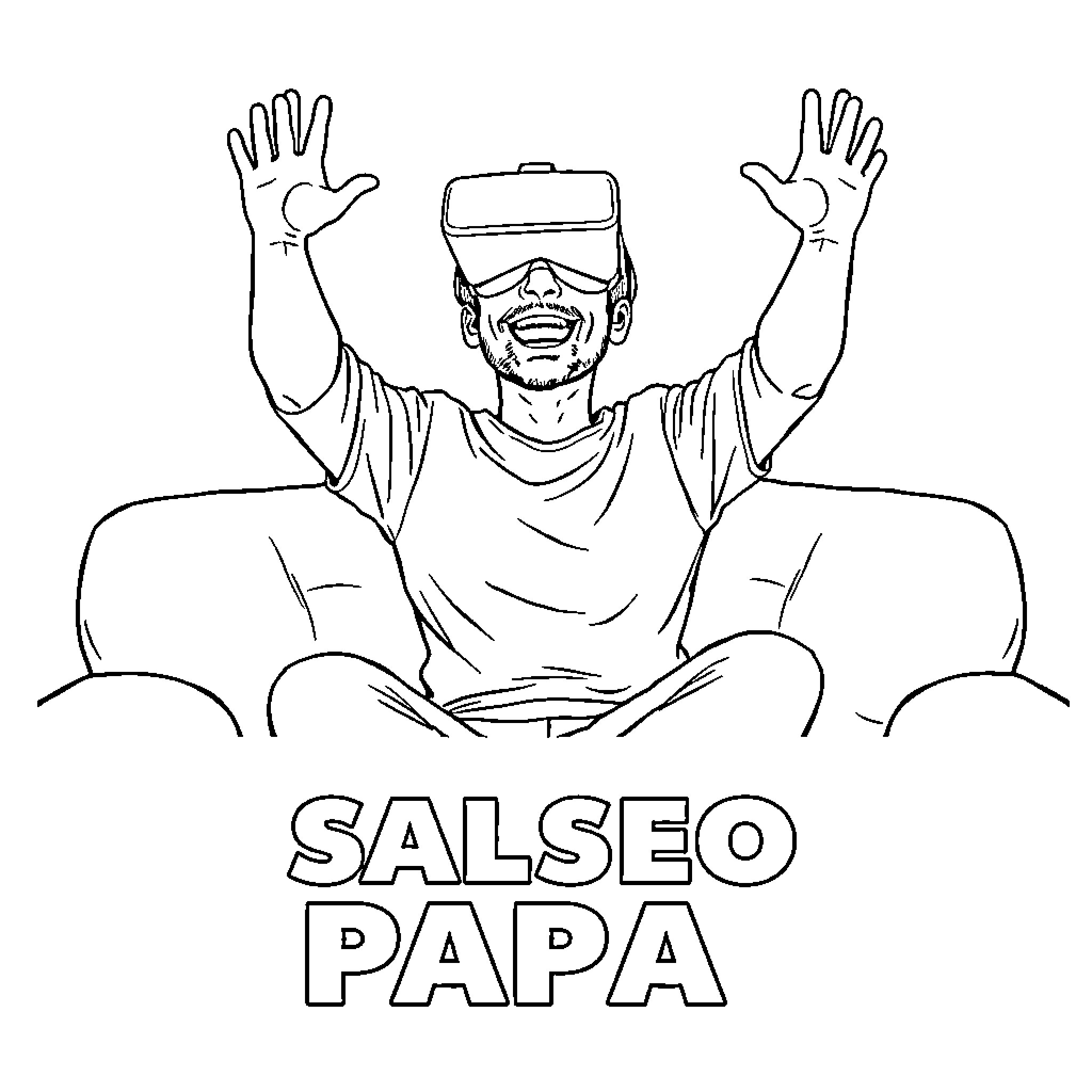 Man exploring virtual reality with excitement Coloring Page (free black-and-white line drawing printable PDF for all, from beginners to advanced learners, including children, teens, adults, and seniors)