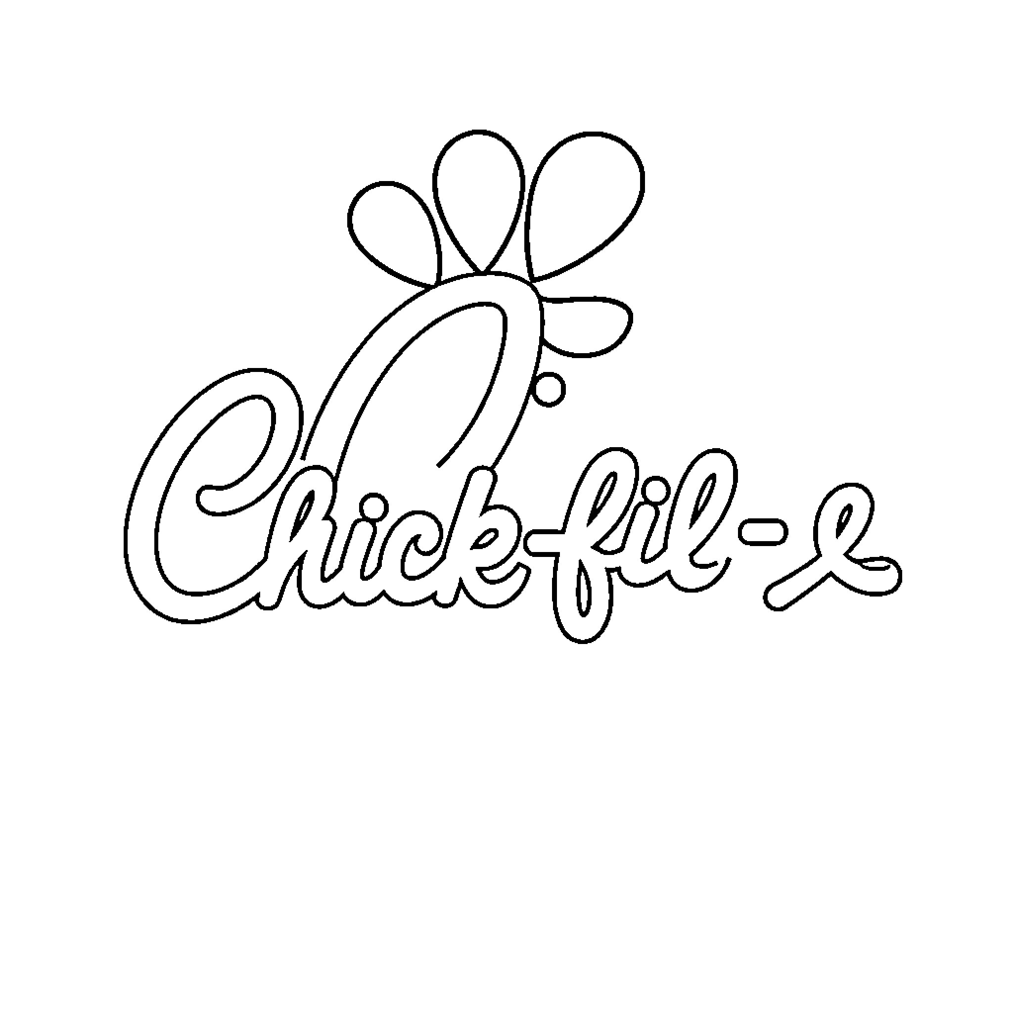 Chick-fil-A logo written in stylized cursive lettering Coloring Page (free black-and-white line drawing printable PDF for all, from beginners to advanced learners, including children, teens, adults, and seniors)