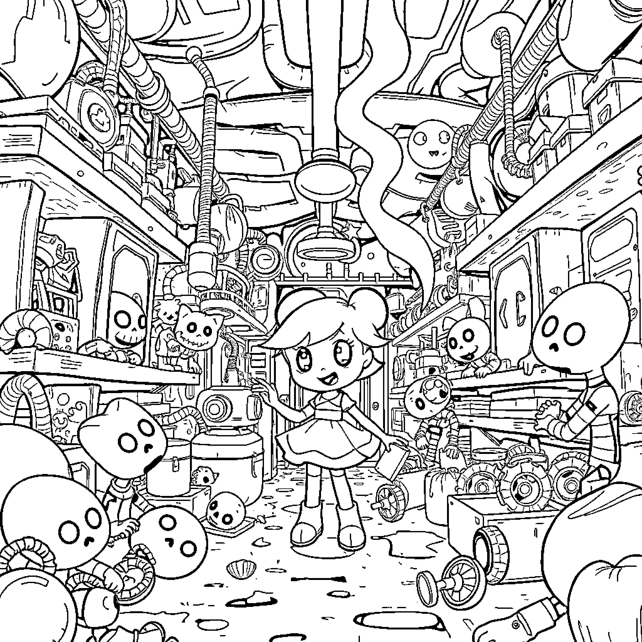 Poppy Playtime: A Whimsical World of Toys and Imagination Coloring Page (free black-and-white line drawing printable PDF for all, from beginners to advanced learners, including children, teens, adults, and seniors)