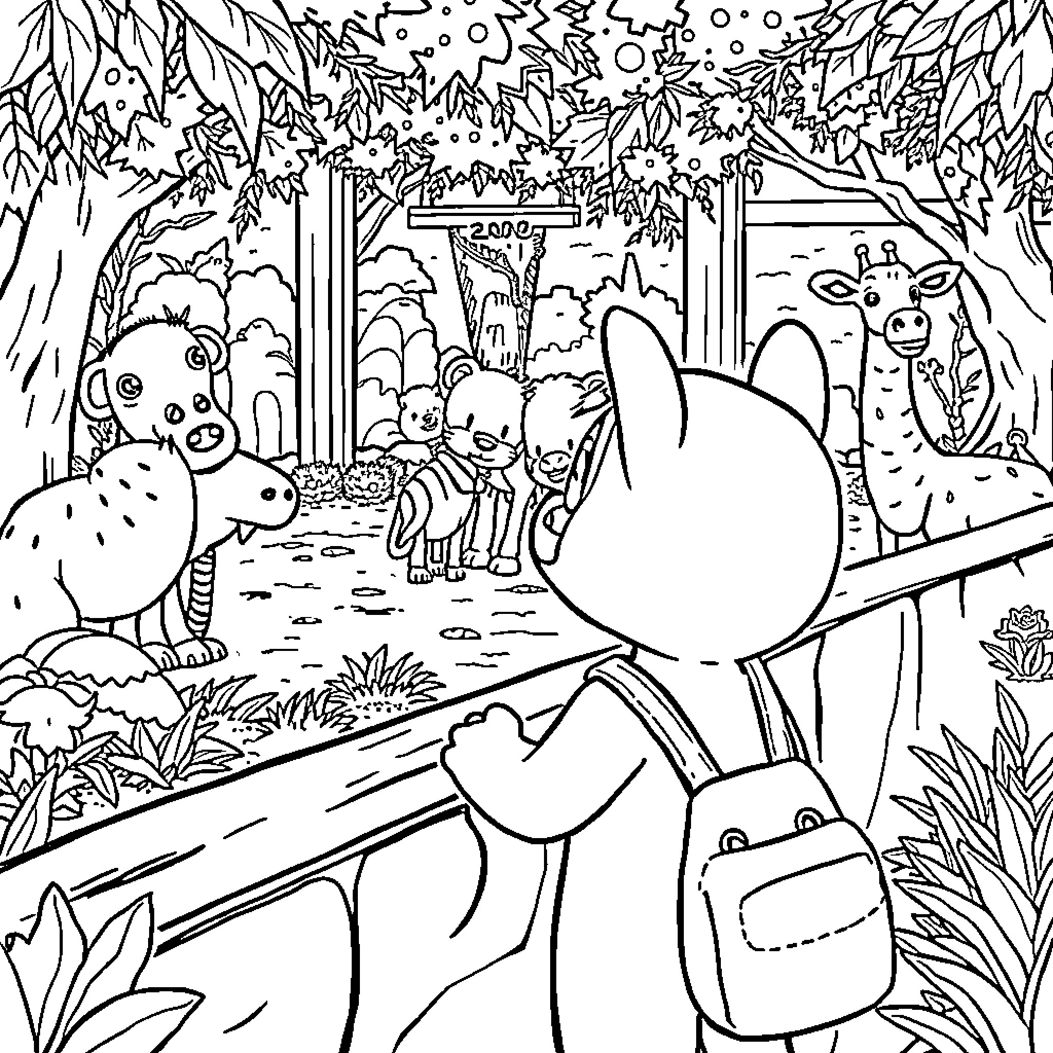 Tchoupi's Adventure in the Enchanted Forest Coloring Page (free black-and-white line drawing printable PDF for all, from beginners to advanced learners, including children, teens, adults, and seniors)