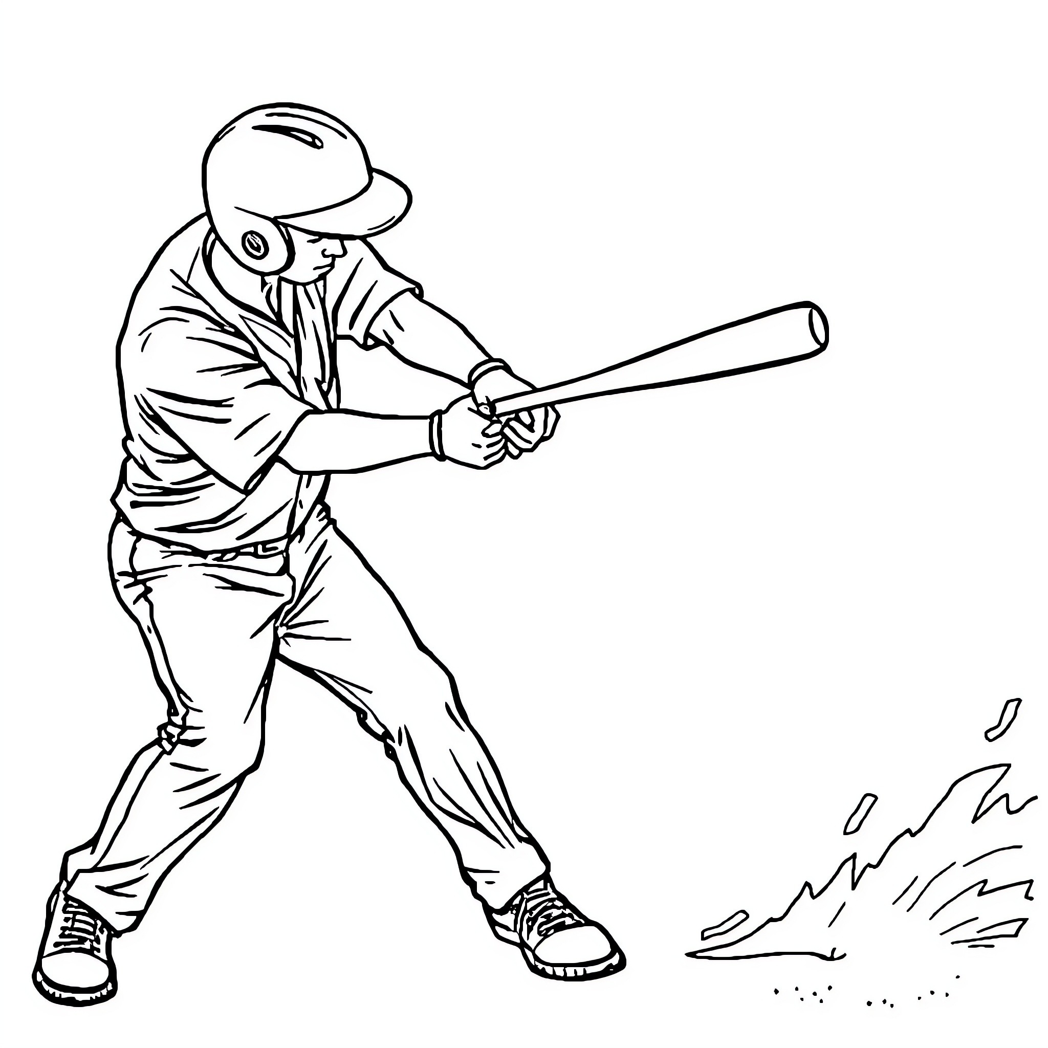 Baseball Player Batting with Determination Coloring Page (free black-and-white line drawing printable PDF for all, from beginners to advanced learners, including children, teens, adults, and seniors)