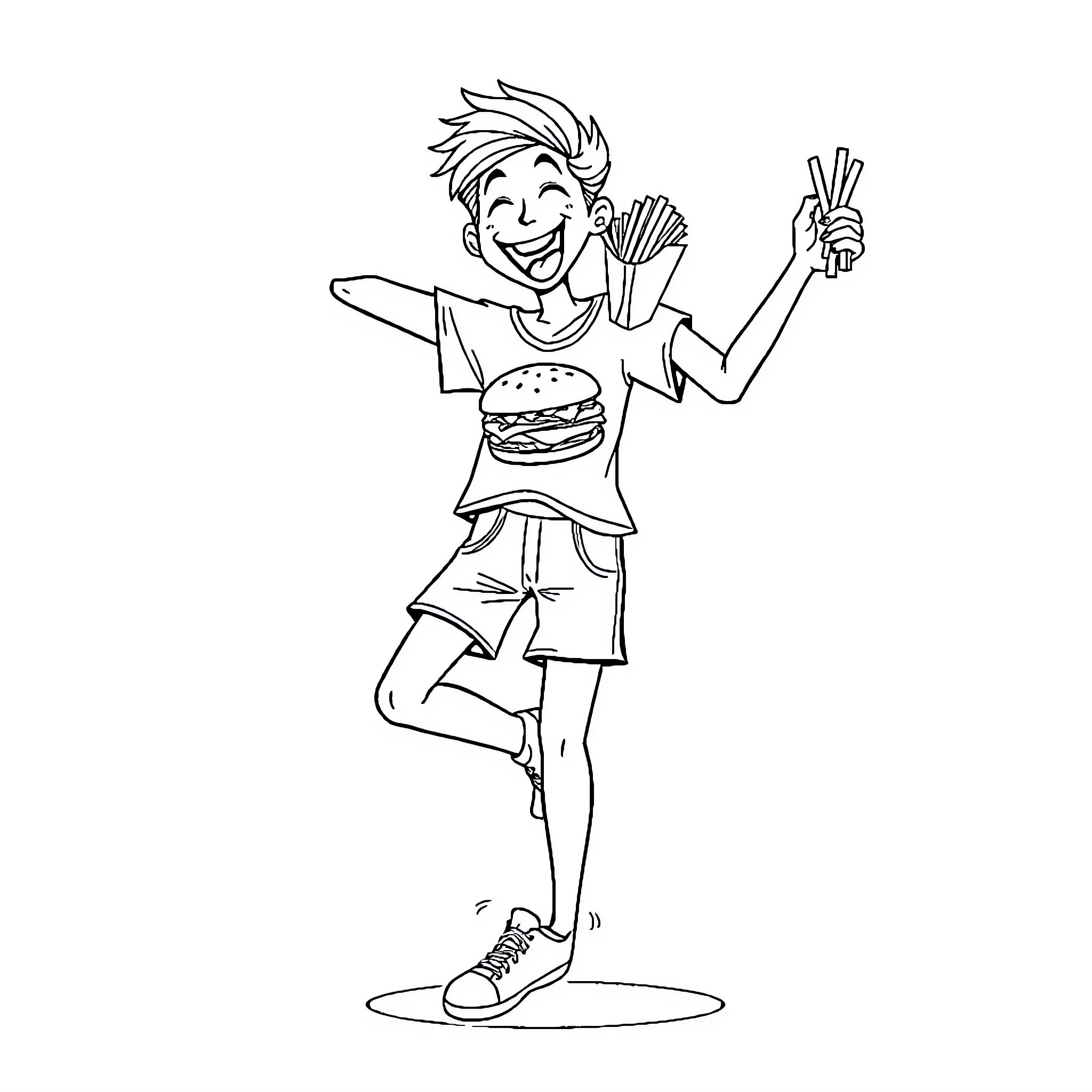 Vessel enjoys fast food with excitement Coloring Page (free black-and-white line drawing printable PDF for all, from beginners to advanced learners, including children, teens, adults, and seniors)