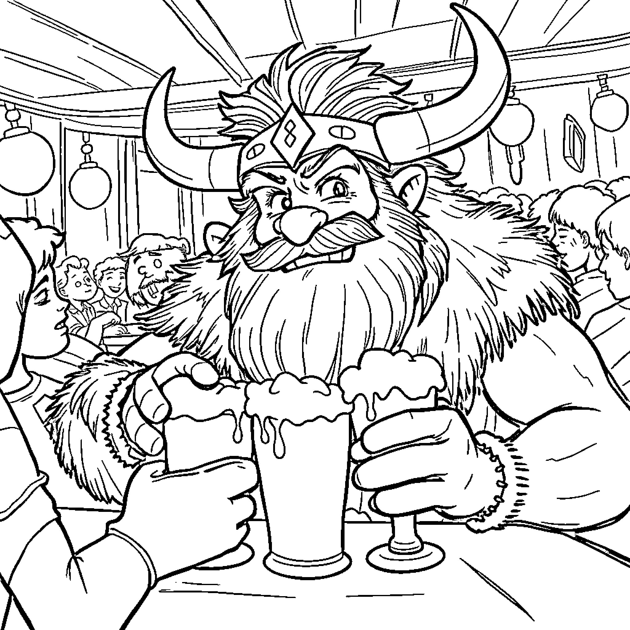 Firblog Enjoying Drinks at a Festive Celebration Coloring Page (free black-and-white line drawing printable PDF for all, from beginners to advanced learners, including children, teens, adults, and seniors)