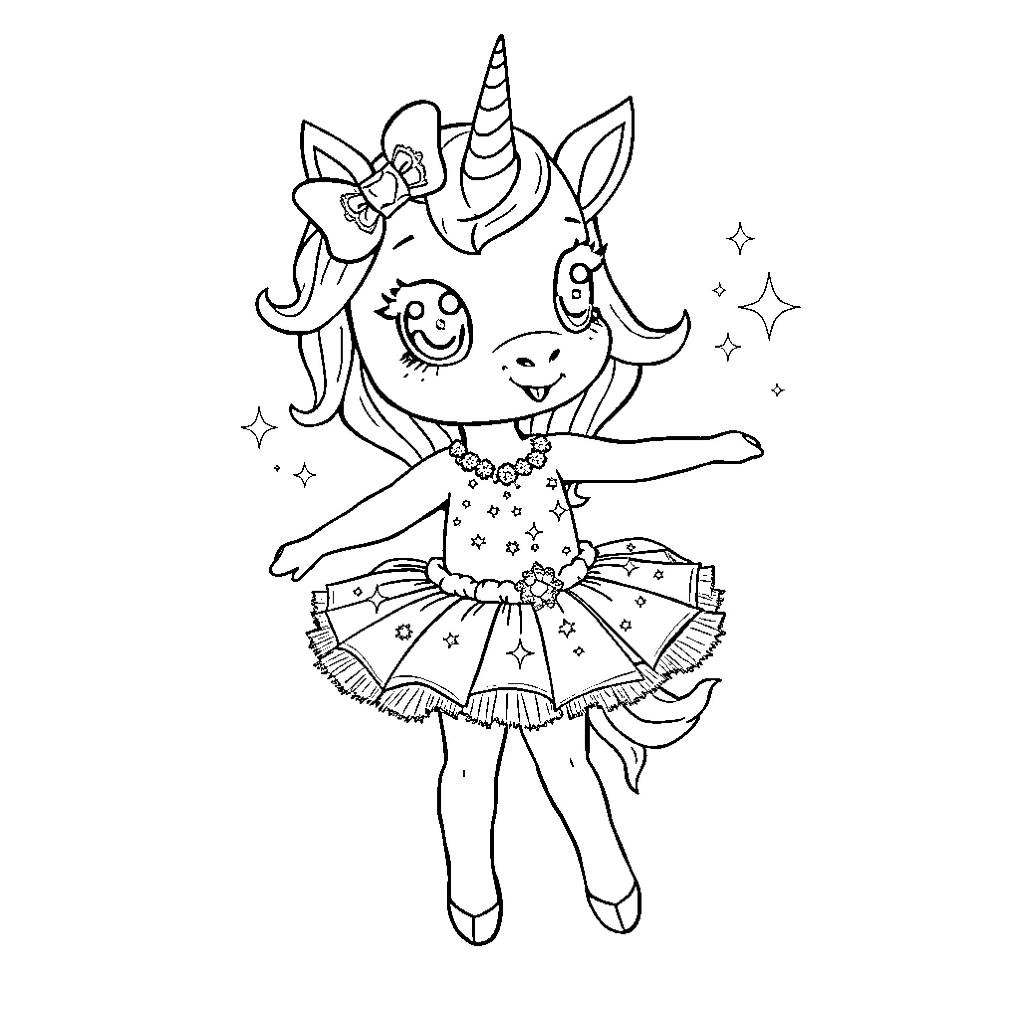 Zizi's Magical Unicorn Outfit Coloring Page (free black-and-white line drawing printable PDF for all, from beginners to advanced learners, including children, teens, adults, and seniors)