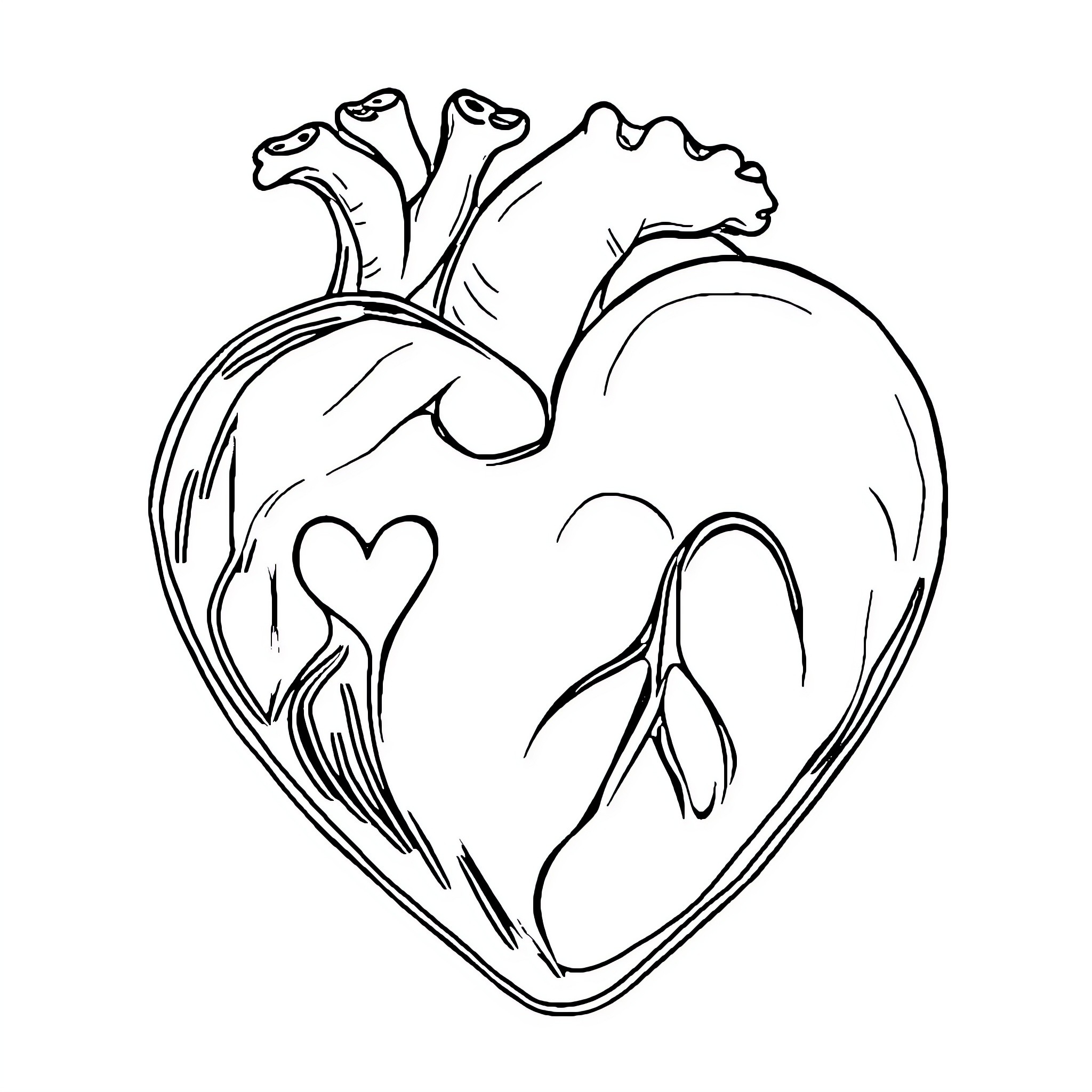Heart shape with abstract design Coloring Page (free black-and-white line drawing printable PDF for all, from beginners to advanced learners, including children, teens, adults, and seniors)