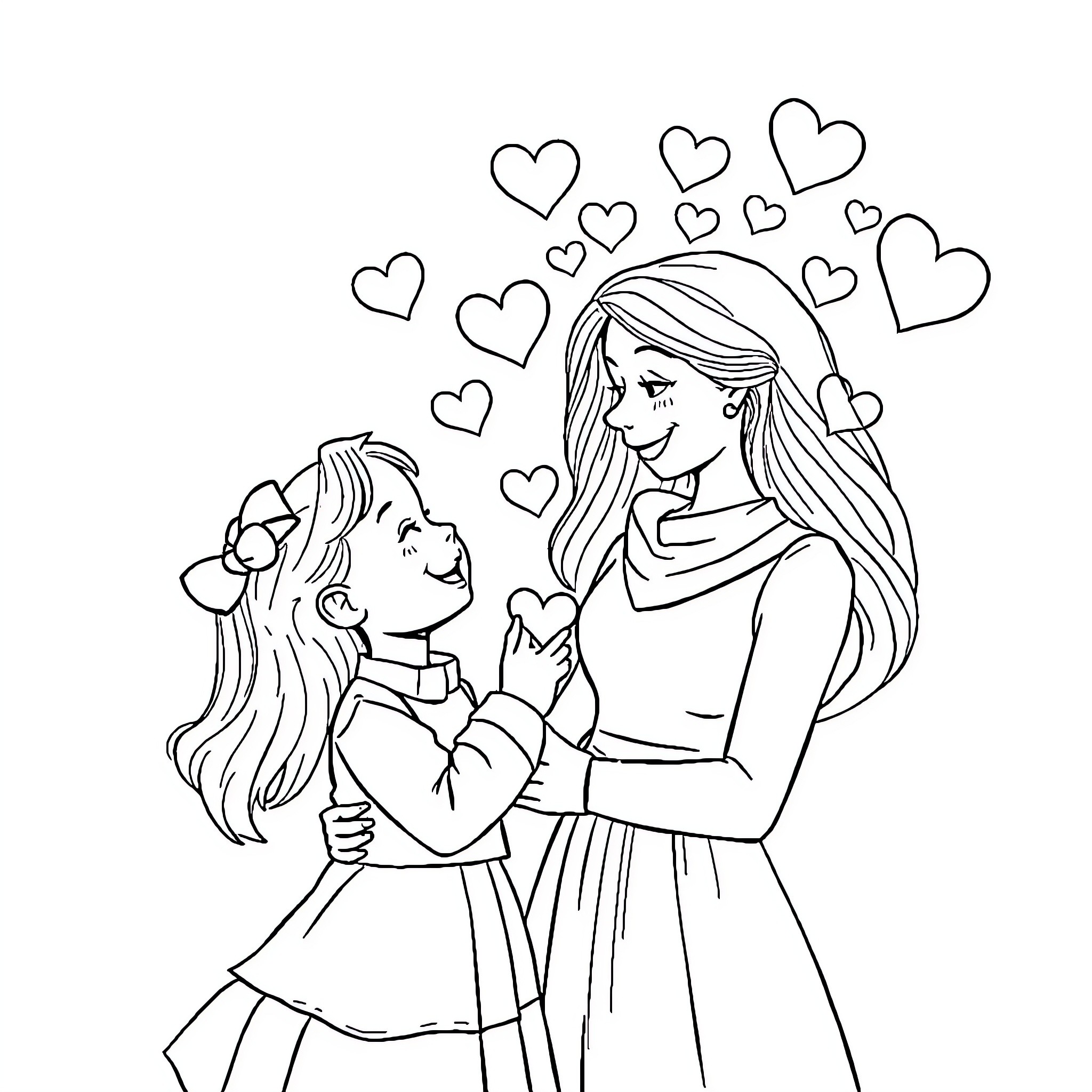 Grandmother and child sharing a tender moment Coloring Page (free black-and-white line drawing printable PDF for all, from beginners to advanced learners, including children, teens, adults, and seniors)