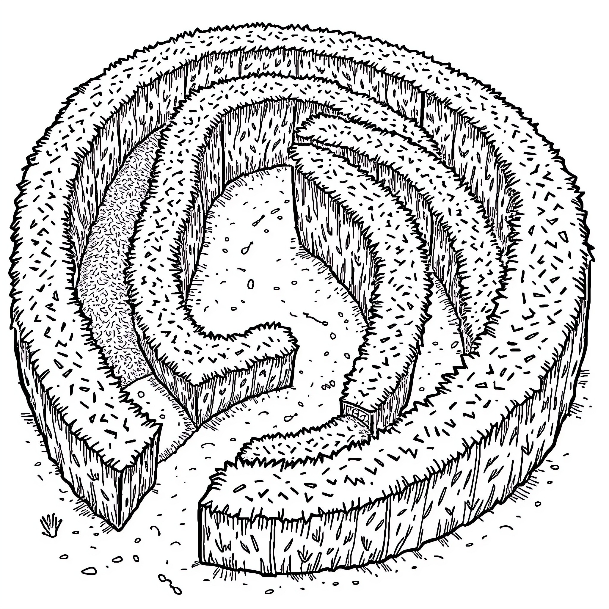 Maze of intricate patterns and shapes Coloring Page (free black-and-white line drawing printable PDF for all, from beginners to advanced learners, including children, teens, adults, and seniors)
