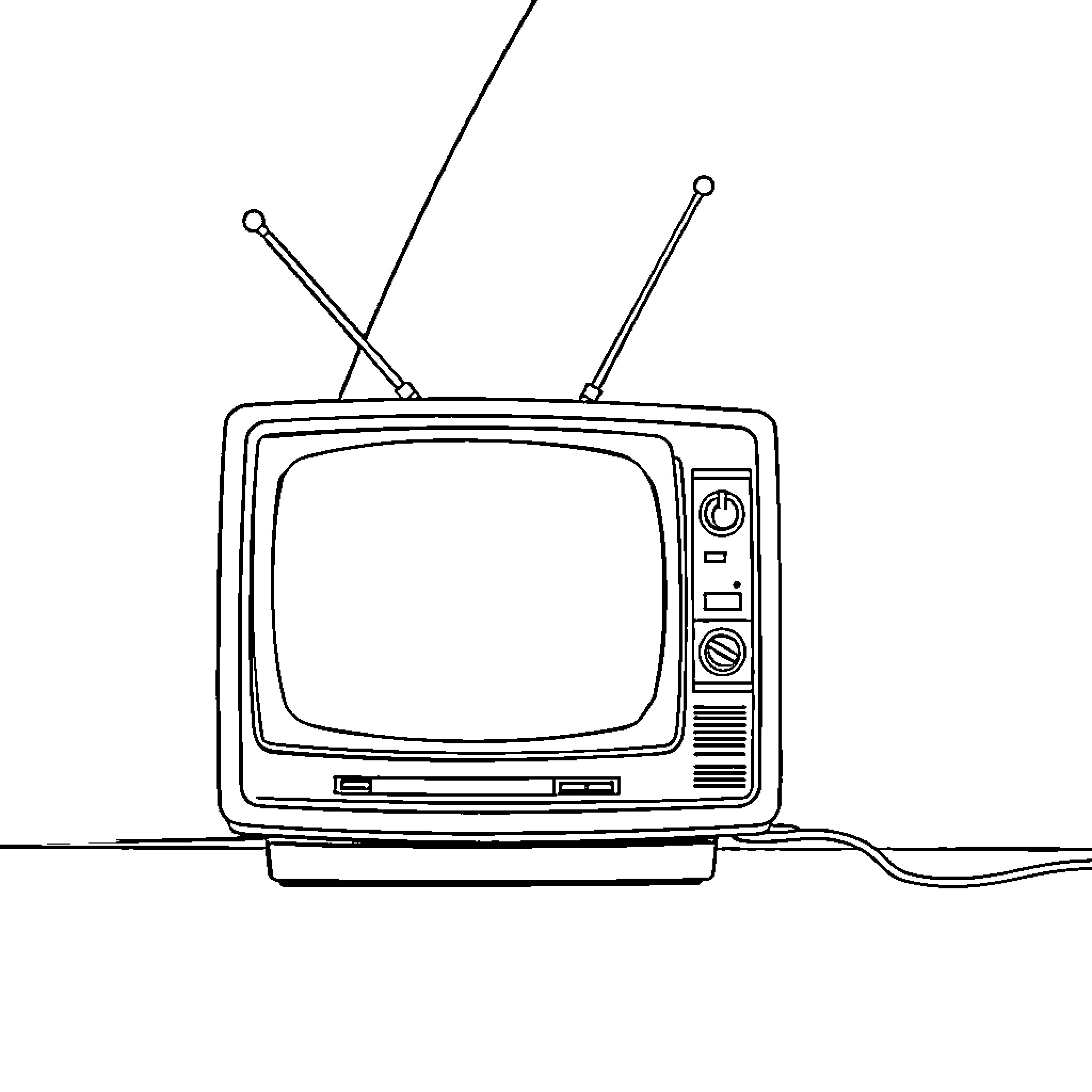 Television set with antennas and controls Coloring Page (free black-and-white line drawing printable PDF for all, from beginners to advanced learners, including children, teens, adults, and seniors)