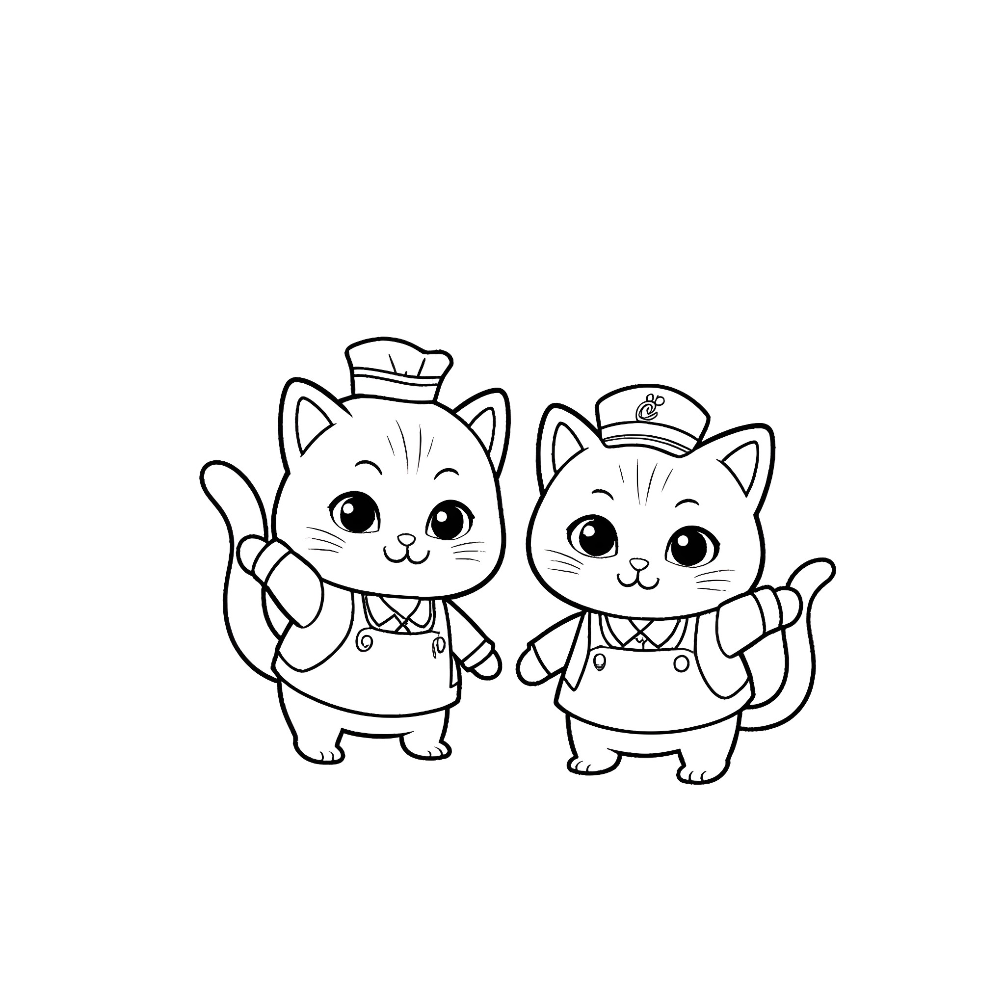 Kittens dressed as sailors exploring Coloring Page (free black-and-white line drawing printable PDF for all, from beginners to advanced learners, including children, teens, adults, and seniors)