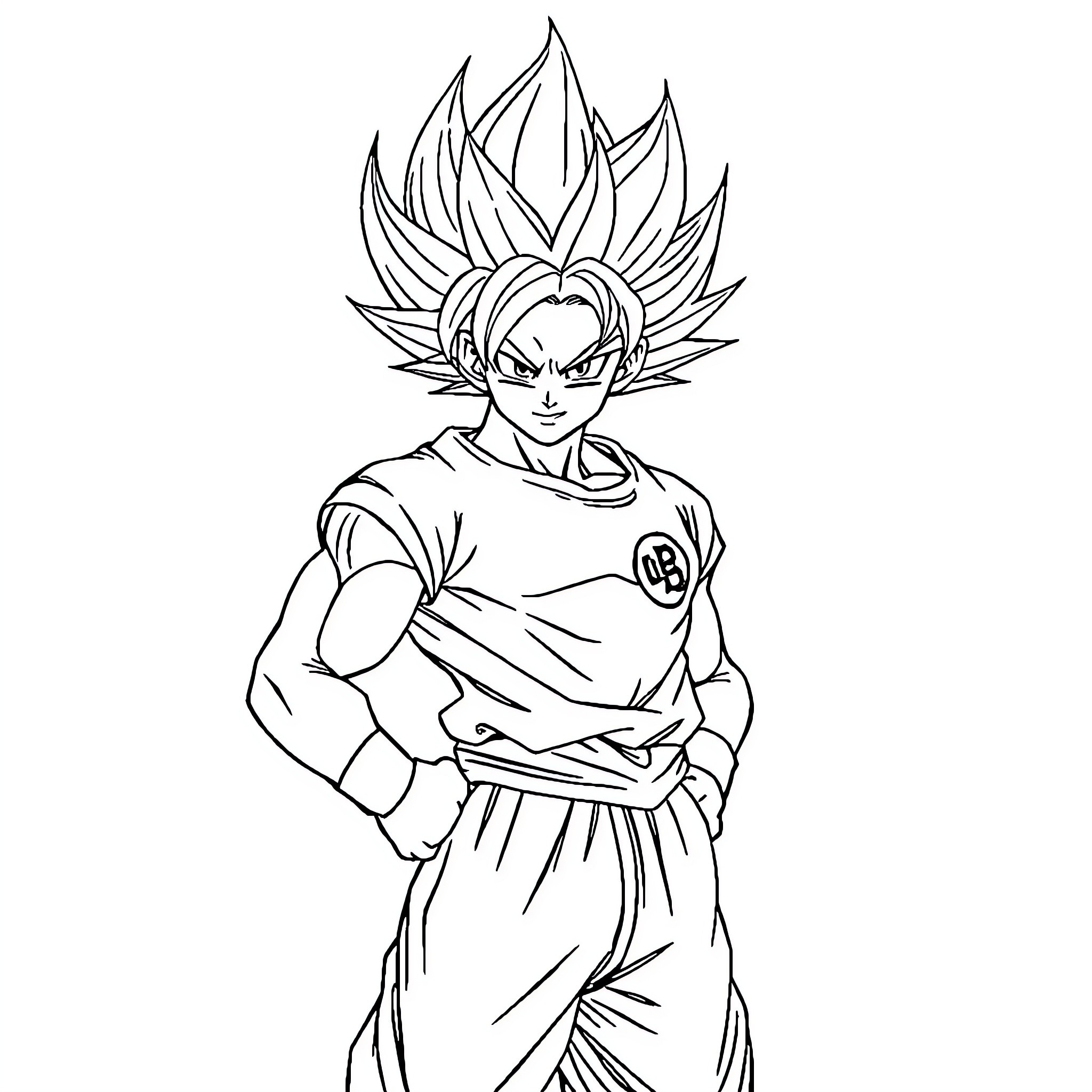 Future Trunks in a Heroic Anime Pose Coloring Page (free black-and-white line drawing printable PDF for all, from beginners to advanced learners, including children, teens, adults, and seniors)