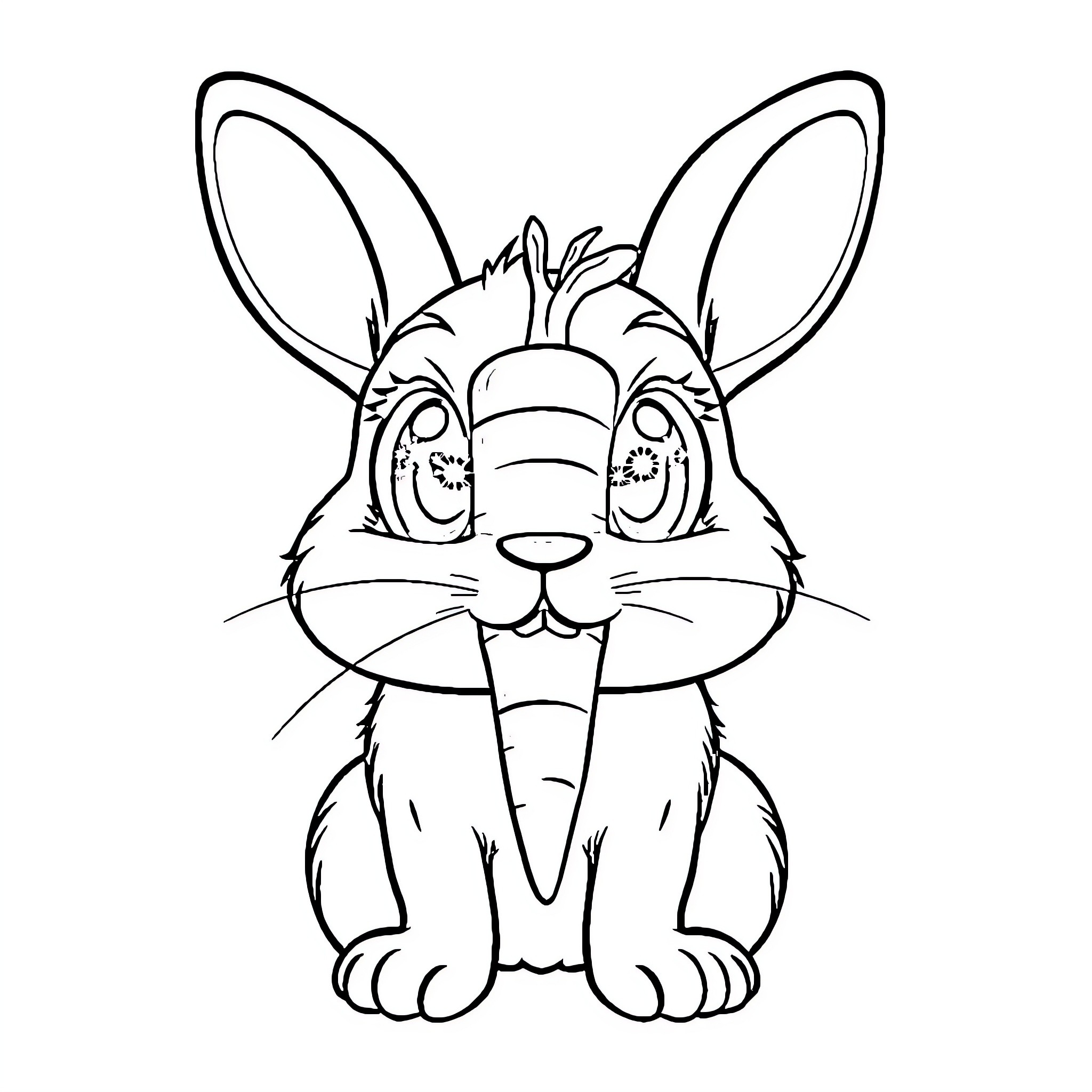 Bunny with a silly expression Coloring Page (free black-and-white line drawing printable PDF for all, from beginners to advanced learners, including children, teens, adults, and seniors)