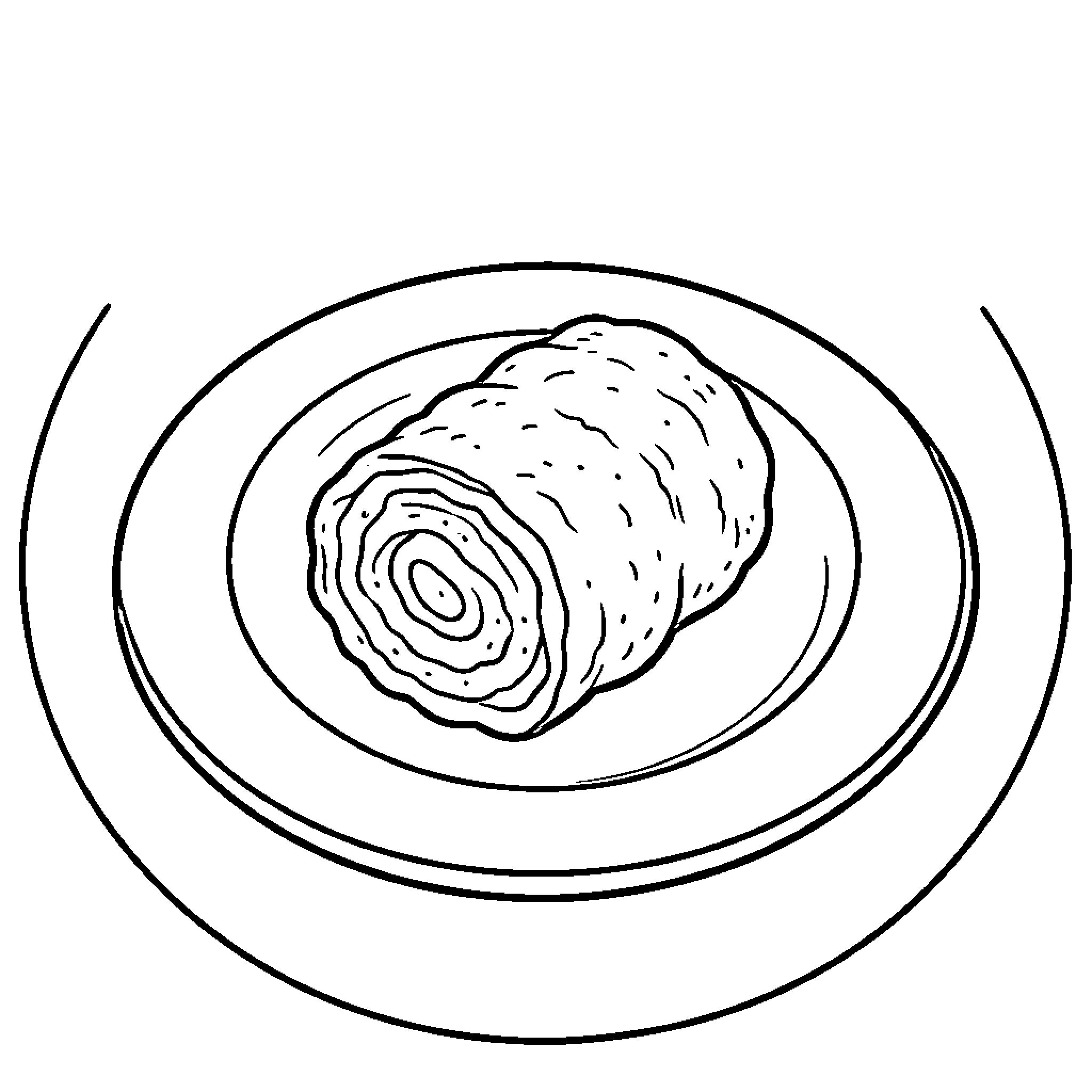 Food served on a plate Coloring Page (free black-and-white line drawing printable PDF for all, from beginners to advanced learners, including children, teens, adults, and seniors)