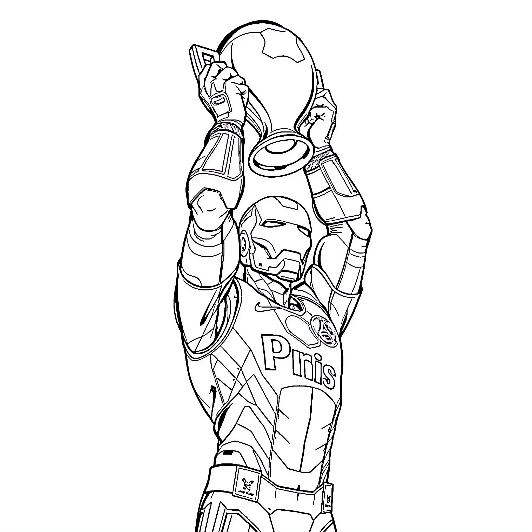 Iron Man Heroic Pose in Protective Suit Coloring Page (free black-and-white line drawing printable PDF for all, from beginners to advanced learners, including children, teens, adults, and seniors)