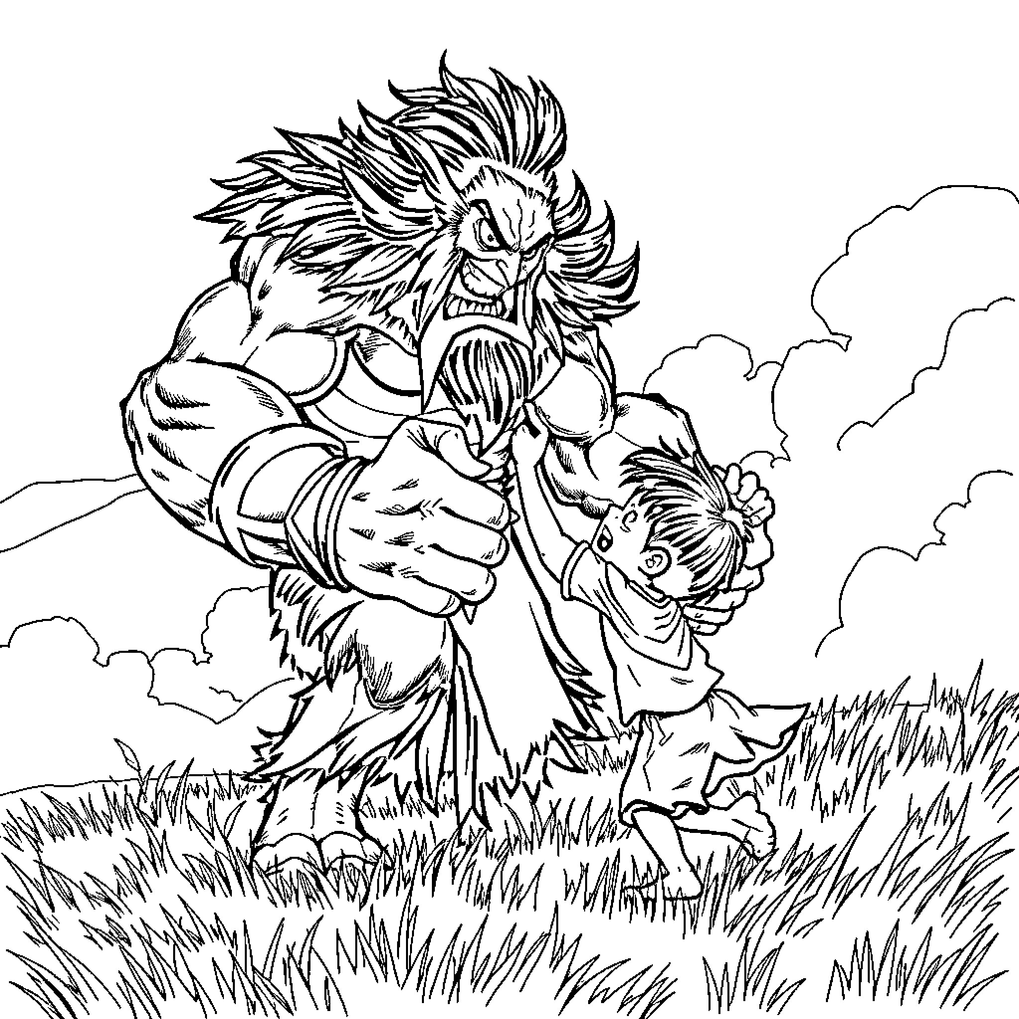 Tung Tung Fierce Battle Cry in the Field Coloring Page (free black-and-white line drawing printable PDF for all, from beginners to advanced learners, including children, teens, adults, and seniors)