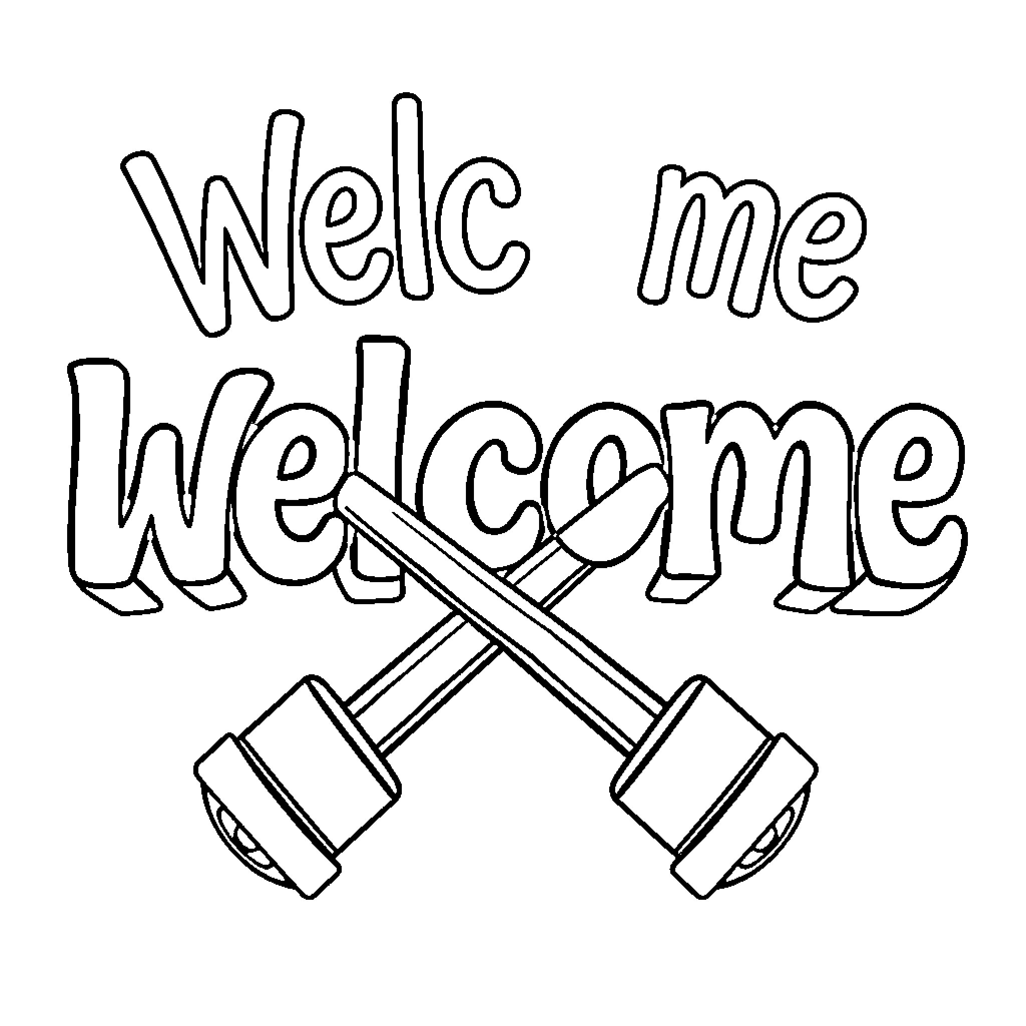 Welcome Cheerful Hand-Drawn Welcome Message Coloring Page (free black-and-white line drawing printable PDF for all, from beginners to advanced learners, including children, teens, adults, and seniors)