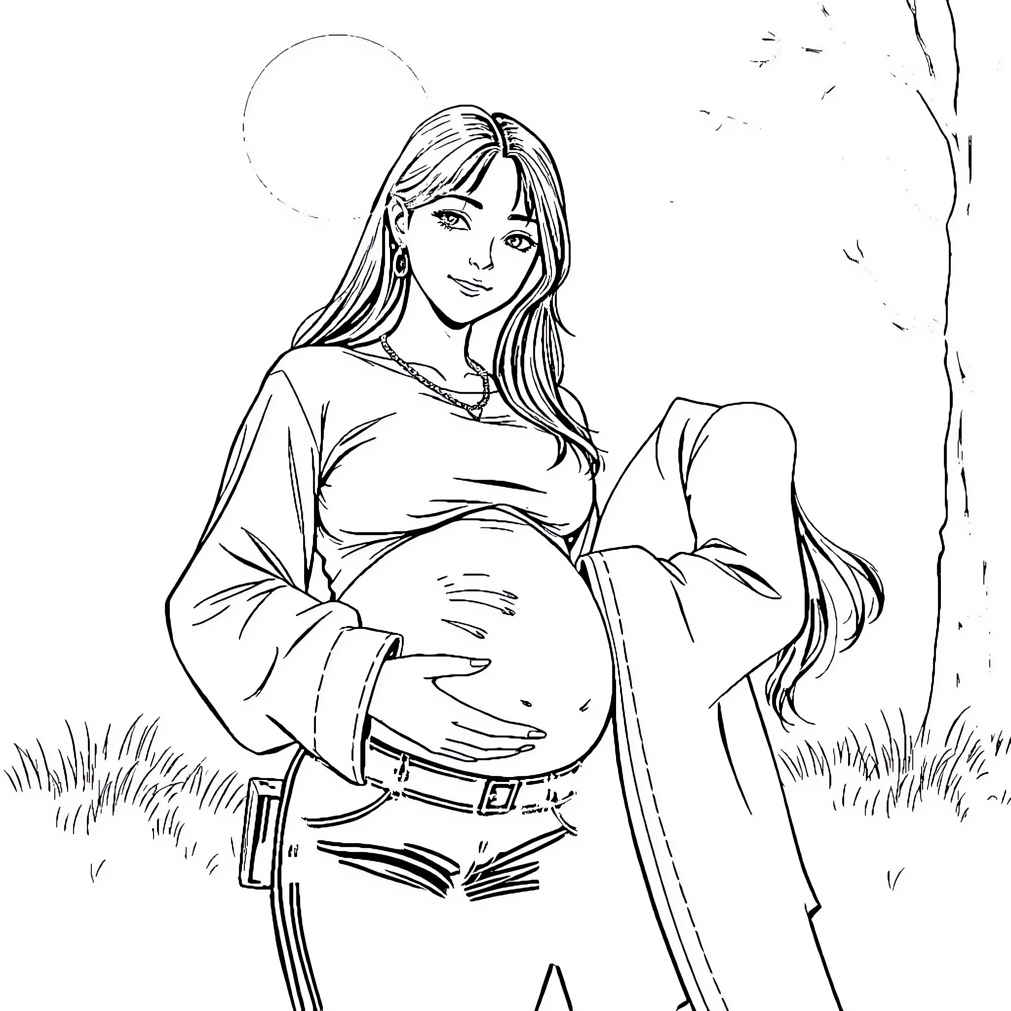 Rumi's peaceful outdoor moment Coloring Page (free black-and-white line drawing printable PDF for all, from beginners to advanced learners, including children, teens, adults, and seniors)