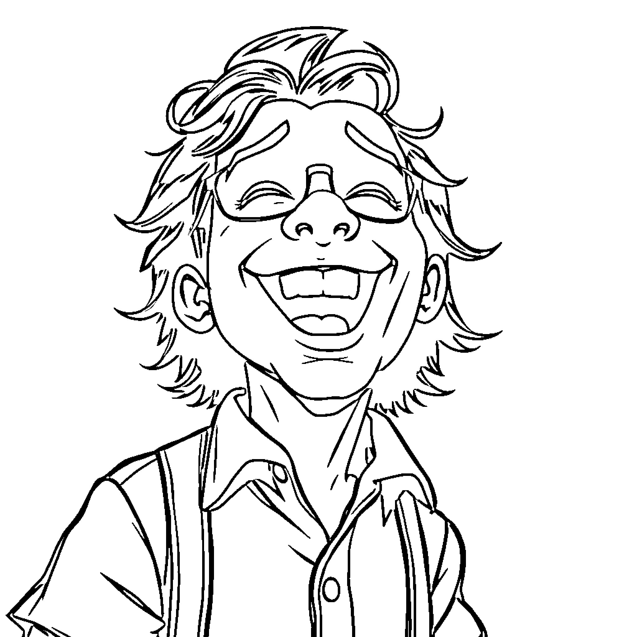 Paxton Poole's Cheerful Caricature Coloring Page (free black-and-white line drawing printable PDF for all, from beginners to advanced learners, including children, teens, adults, and seniors)