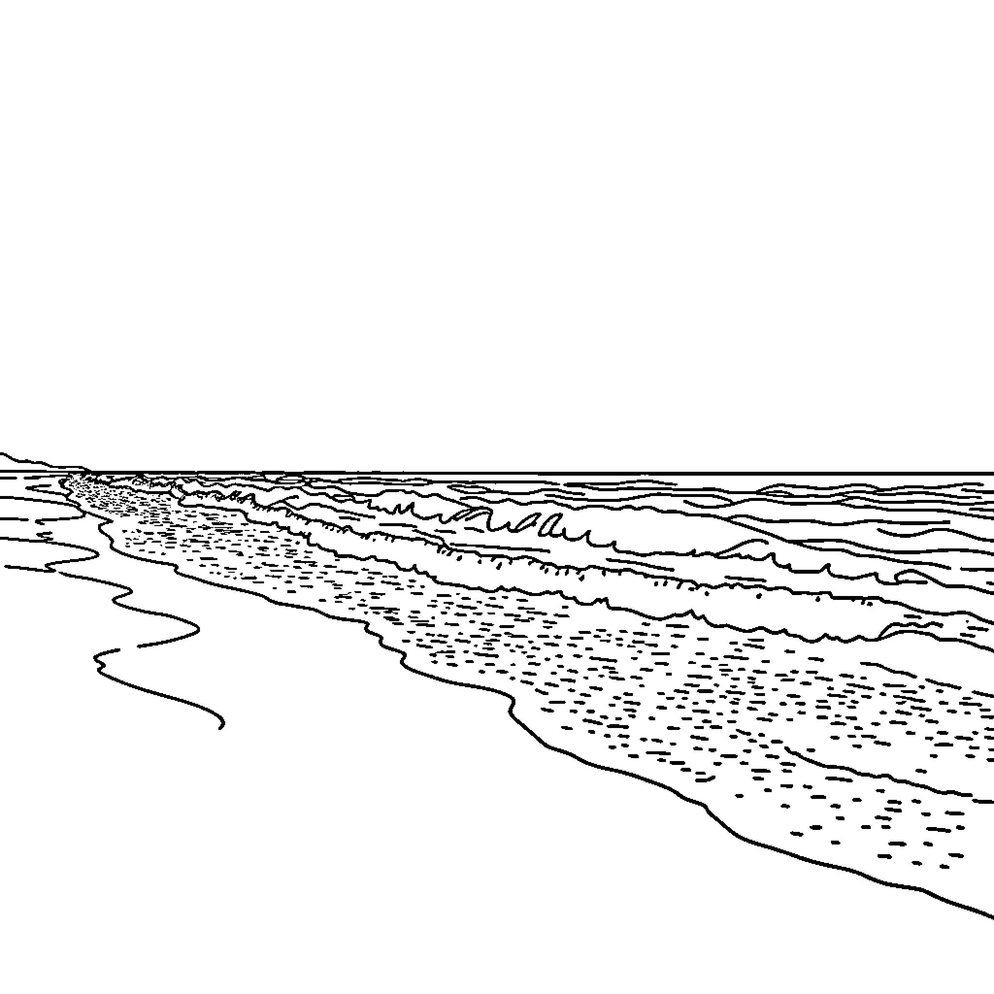 Ocean shoreline with waves and sand Coloring Page (free black-and-white line drawing printable PDF for all, from beginners to advanced learners, including children, teens, adults, and seniors)