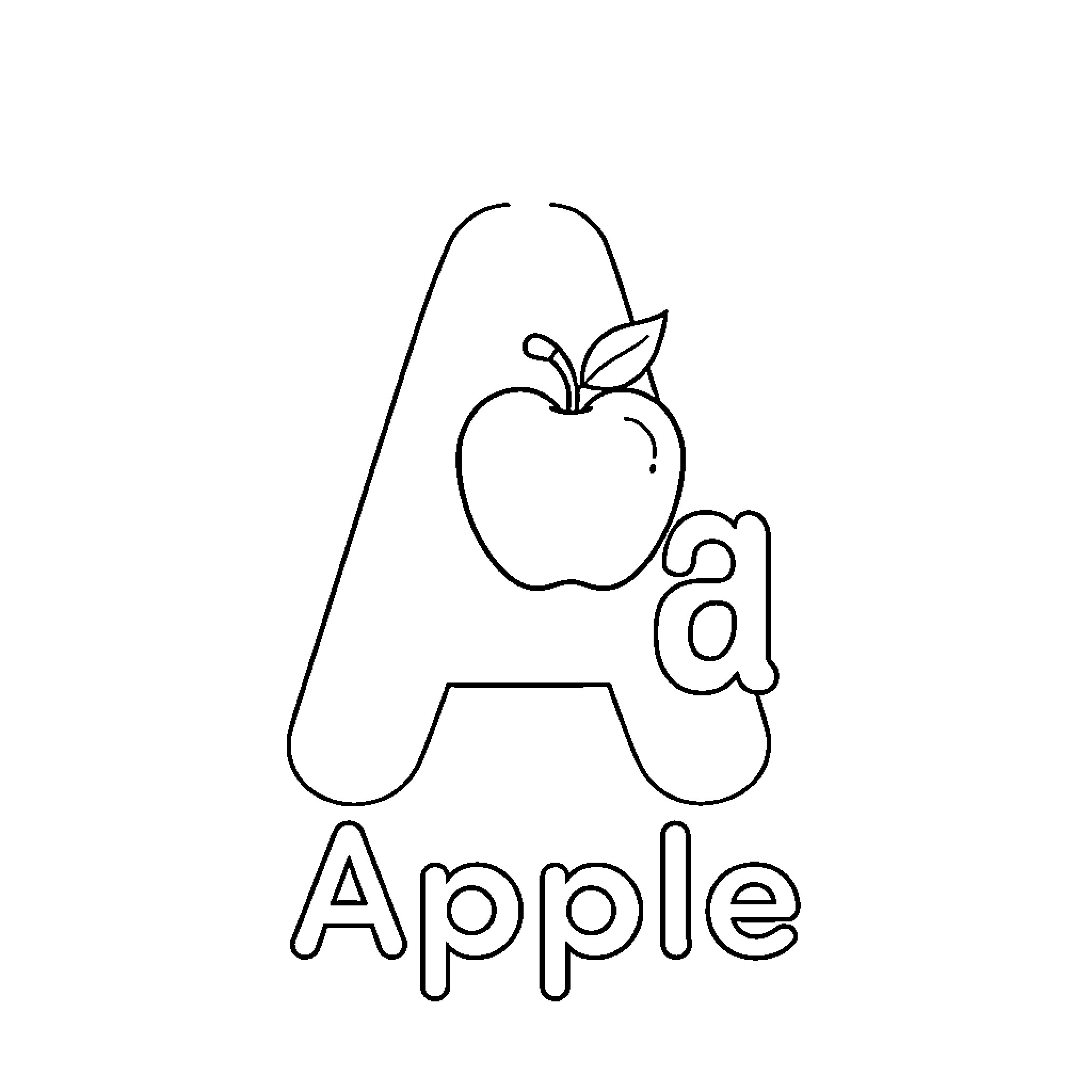 Apple Alphabet Coloring Image Coloring Page (free black-and-white line drawing printable PDF for all, from beginners to advanced learners, including children, teens, adults, and seniors)