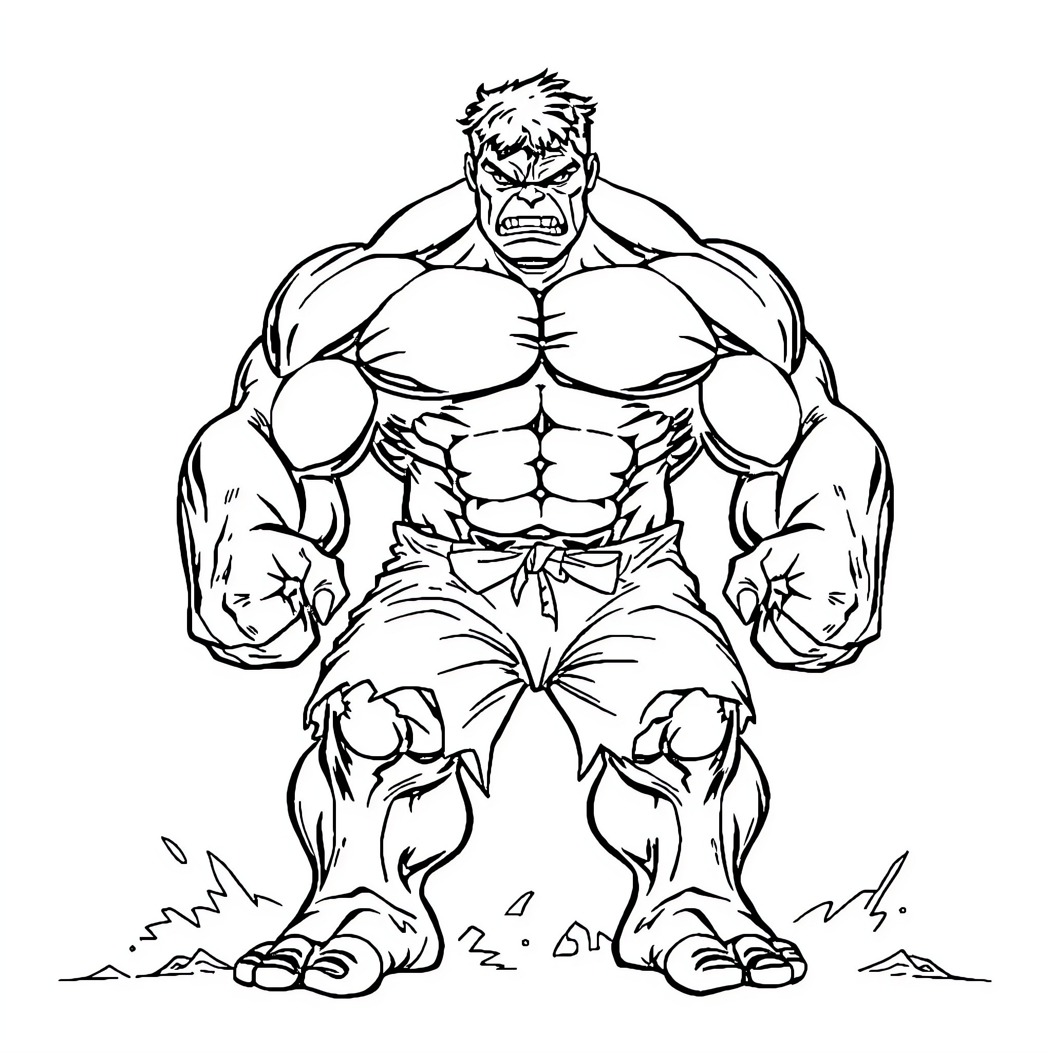 Hulk Unleashing Colossal Might Coloring Page (free black-and-white line drawing printable PDF for all, from beginners to advanced learners, including children, teens, adults, and seniors)