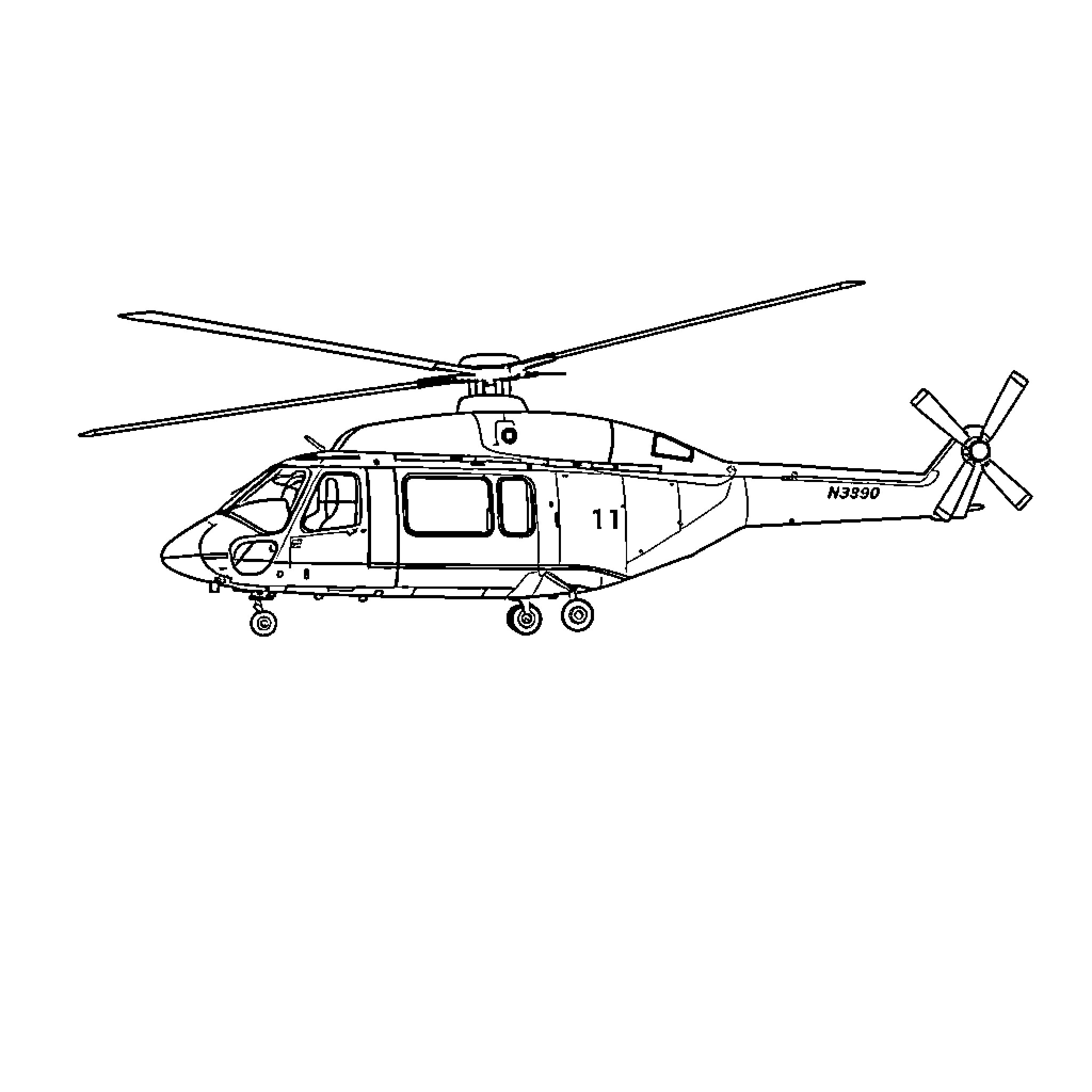Nh90 helicopter in flight Coloring Page (free black-and-white line drawing printable PDF for all, from beginners to advanced learners, including children, teens, adults, and seniors)