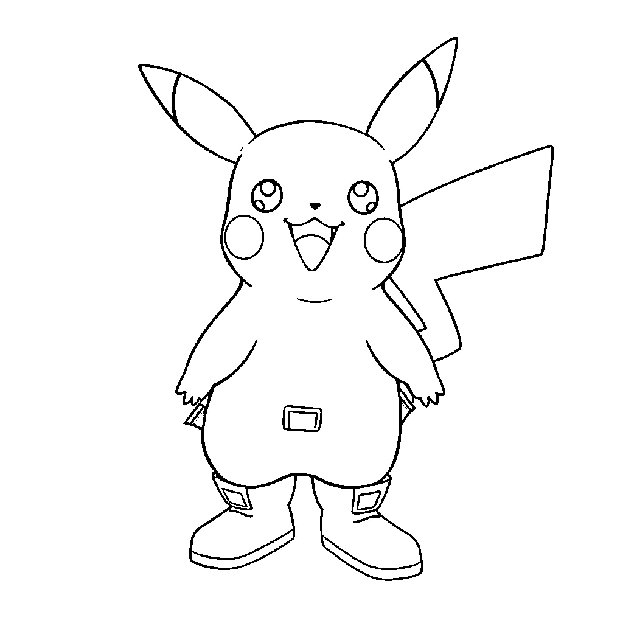 Pikachu in a cheerful pose Coloring Page (free black-and-white line drawing printable PDF for all, from beginners to advanced learners, including children, teens, adults, and seniors)